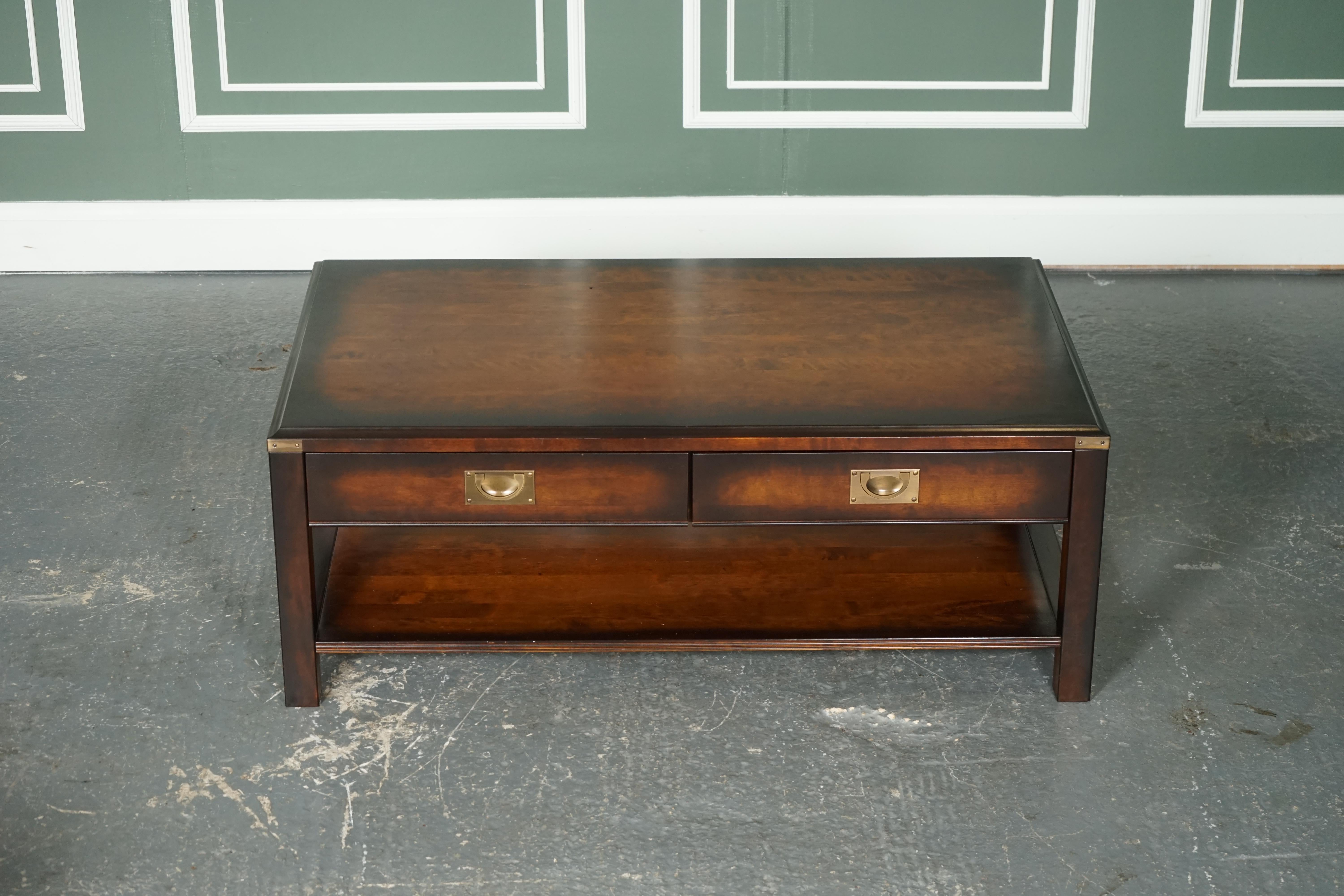 20th Century Very Stunning Vintage Military Campaign Mahogany & Brass Coffee Table