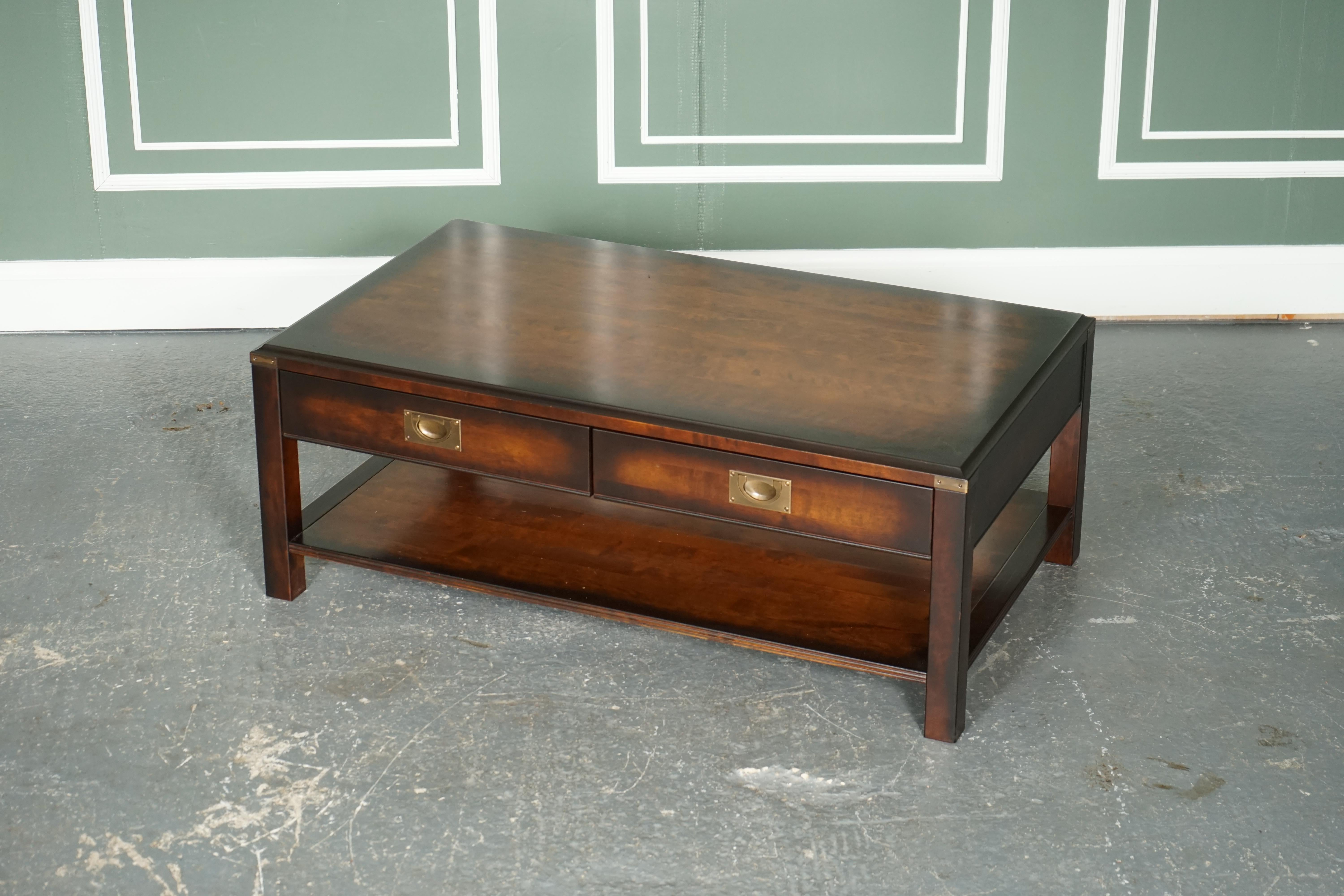 Hardwood Very Stunning Vintage Military Campaign Mahogany & Brass Coffee Table