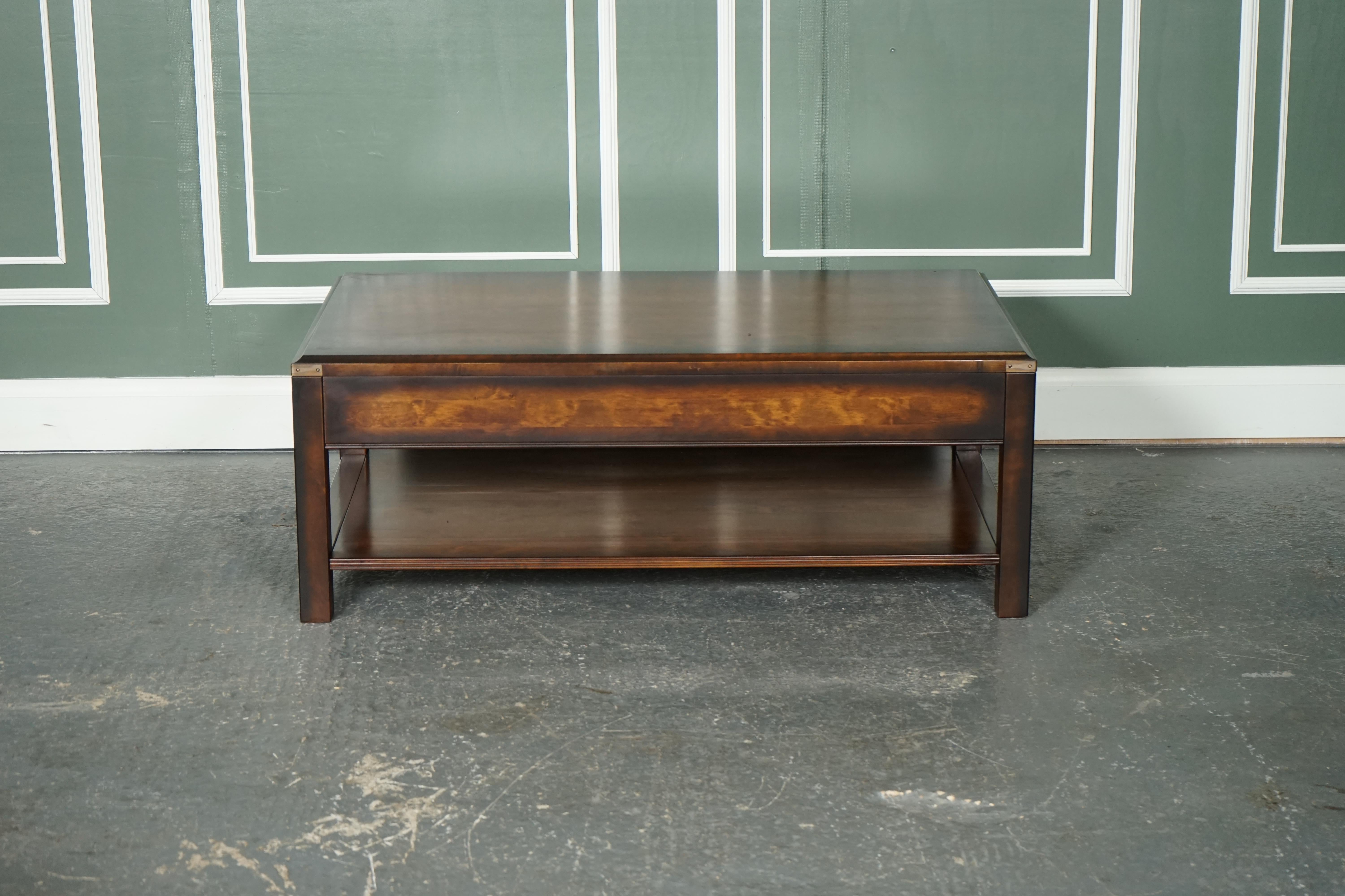Very Stunning Vintage Military Campaign Mahogany & Brass Coffee Table 2
