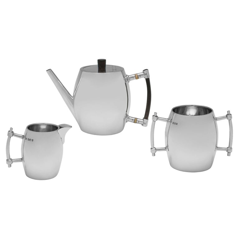 Very Stylish 3 Piece Antique Victorian Sterling Silver Tea Set