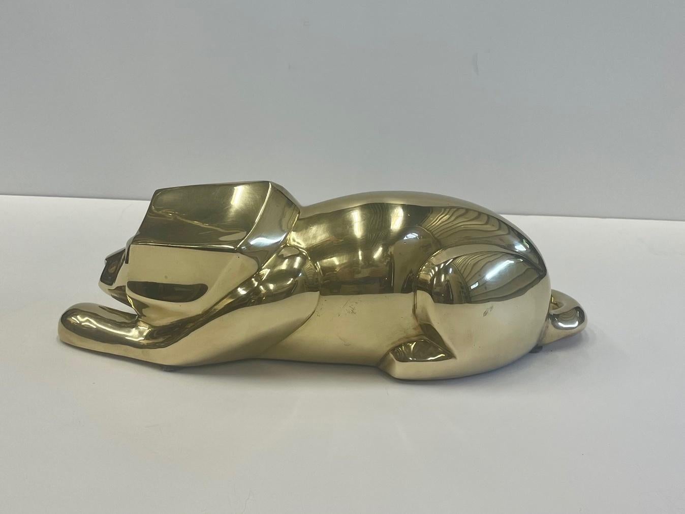Late 20th Century Very Stylish Cast Brass Lion Sculpture