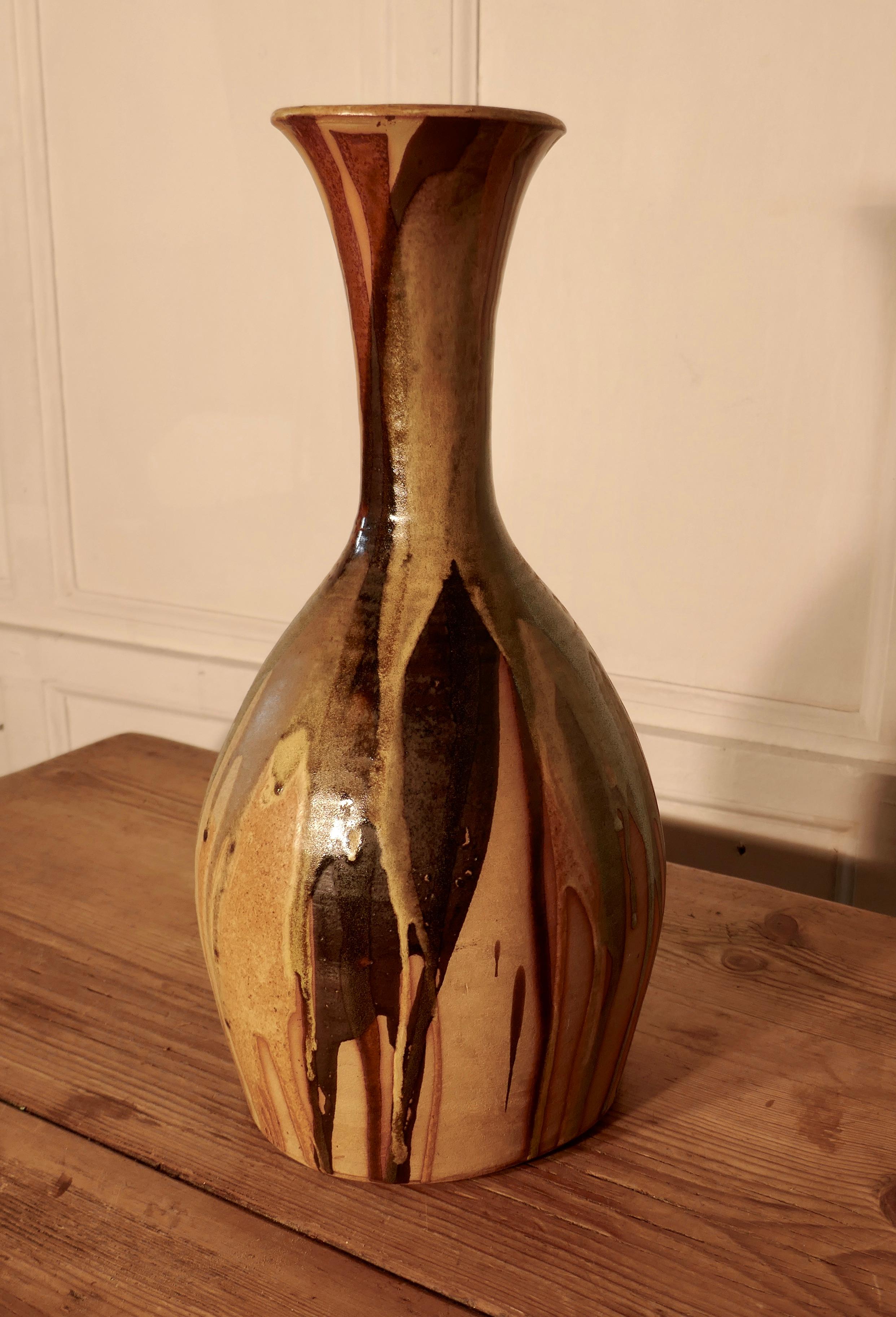 Pottery Very Stylish Drip Glazed Folk Art Vase For Sale