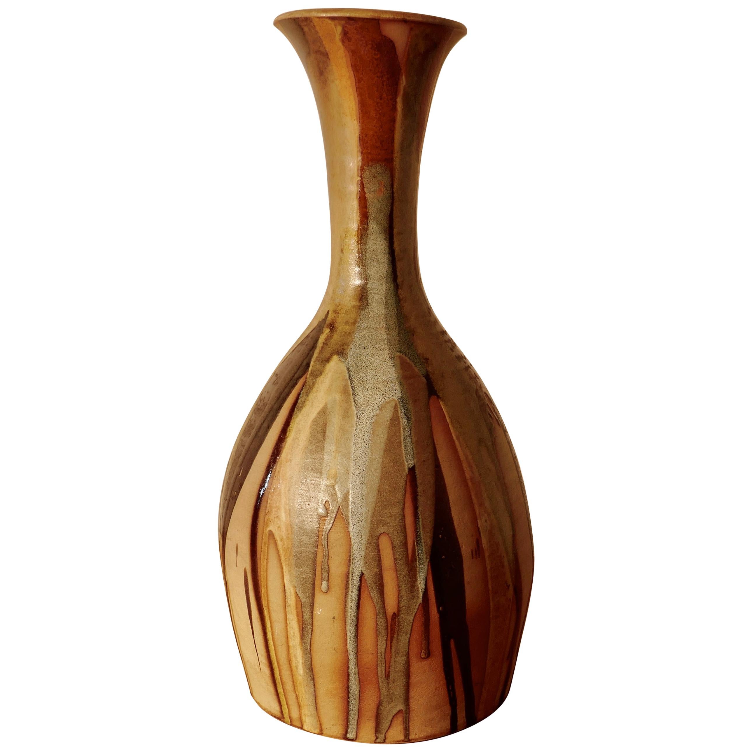 Very Stylish Drip Glazed Folk Art Vase For Sale