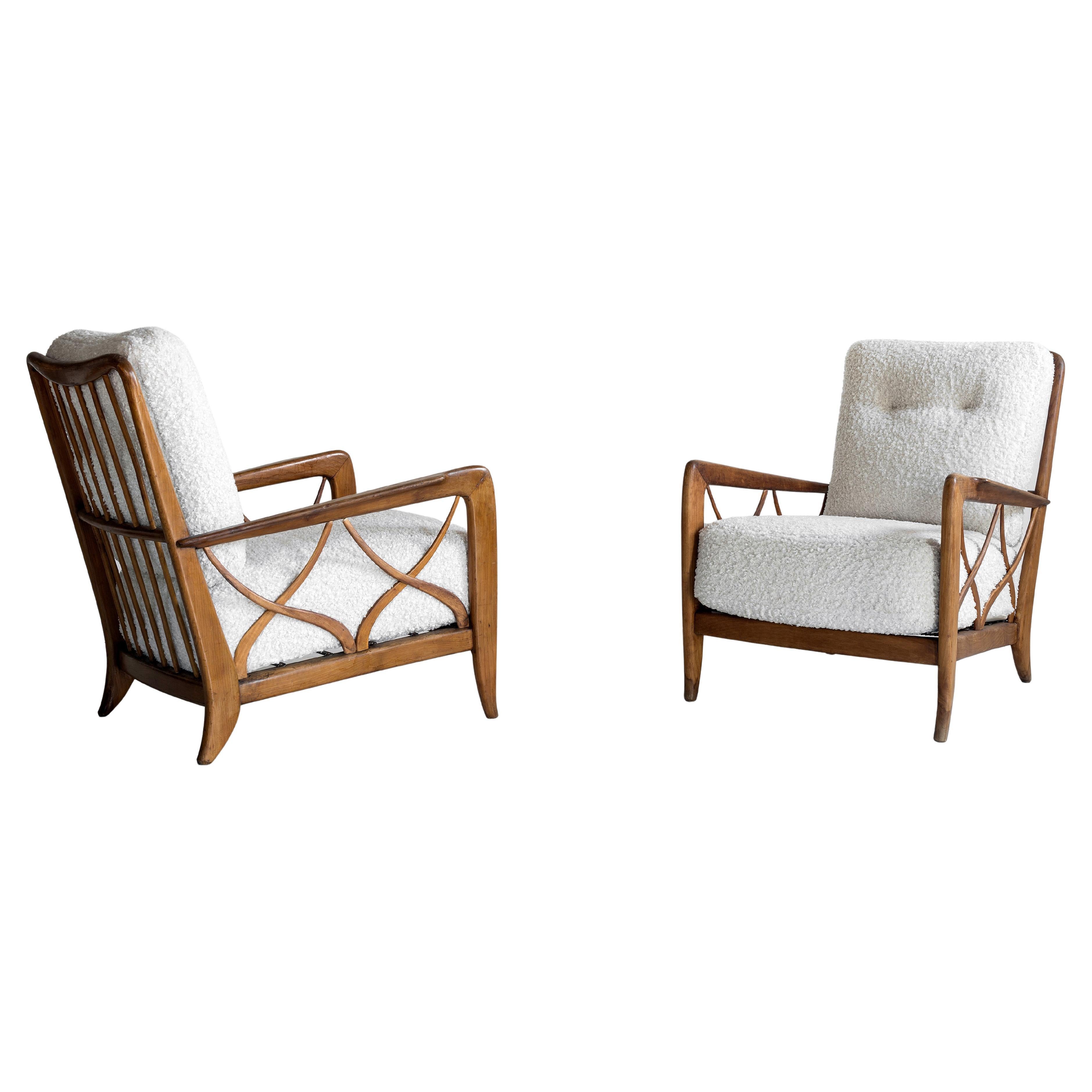 Very Stylish pair of Italian 1950ies chairs attributed to Paolo Buffa For Sale