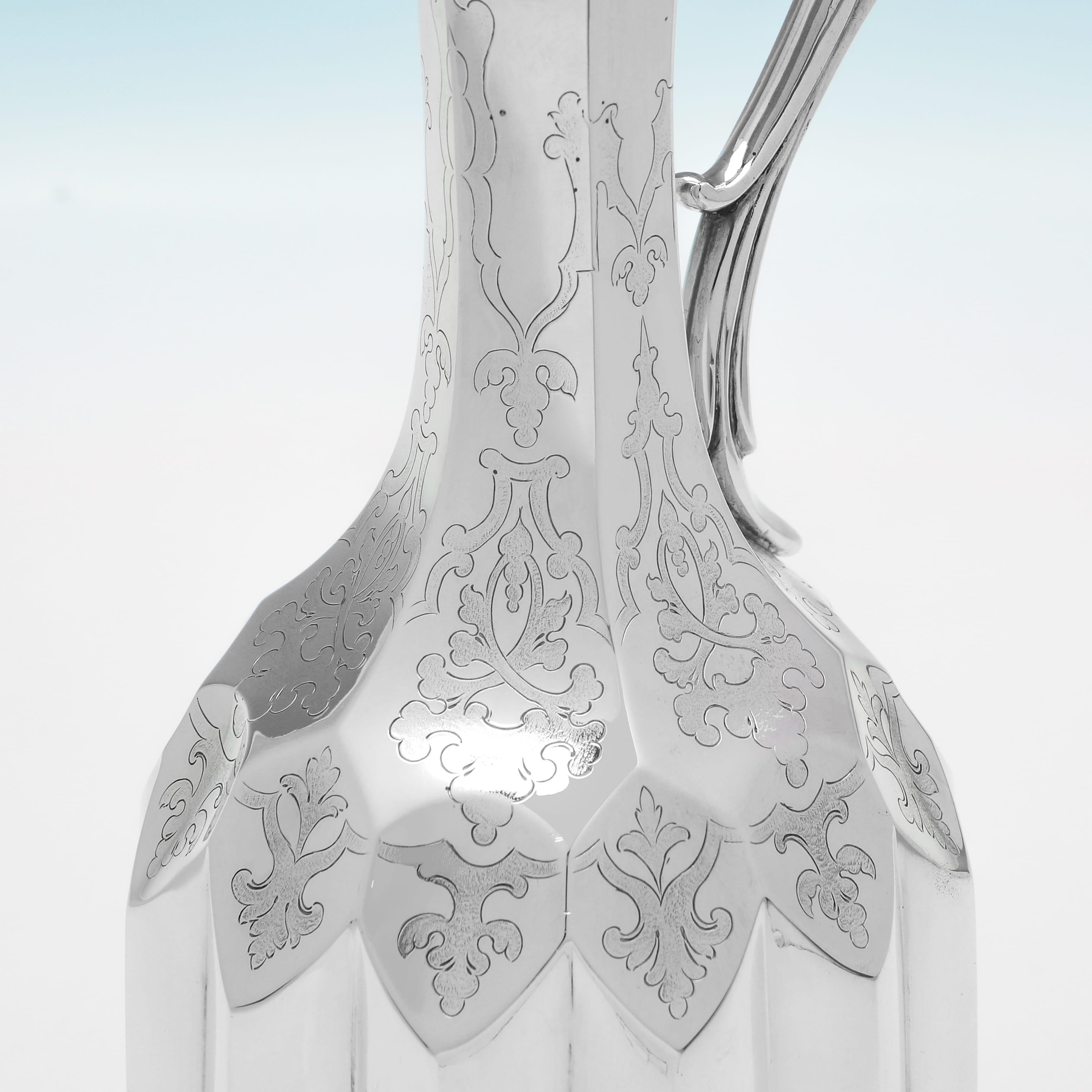 English Very stylish Victorian antique sterling silver wine ewer - London 1851 For Sale