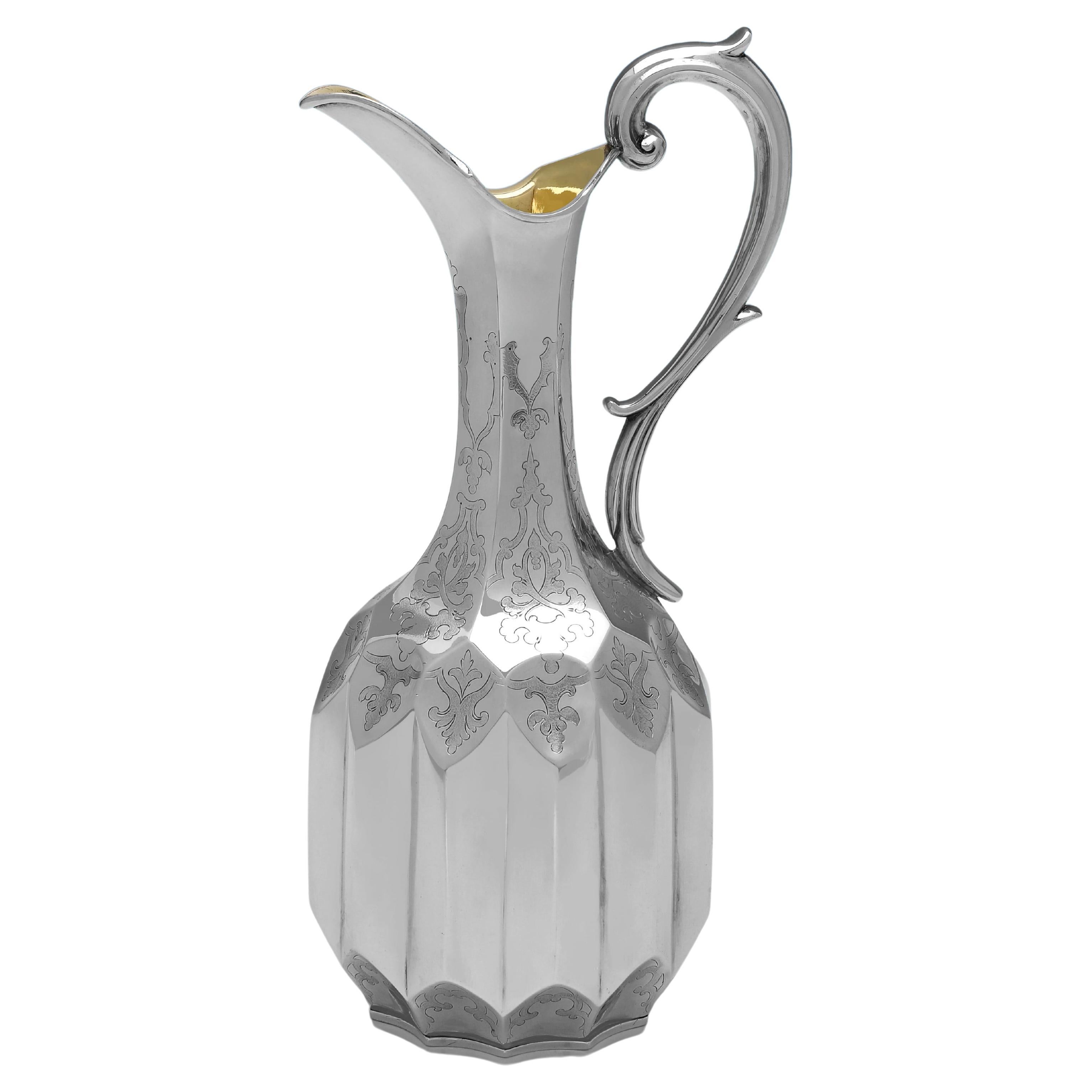 Very stylish Victorian antique sterling silver wine ewer - London 1851
