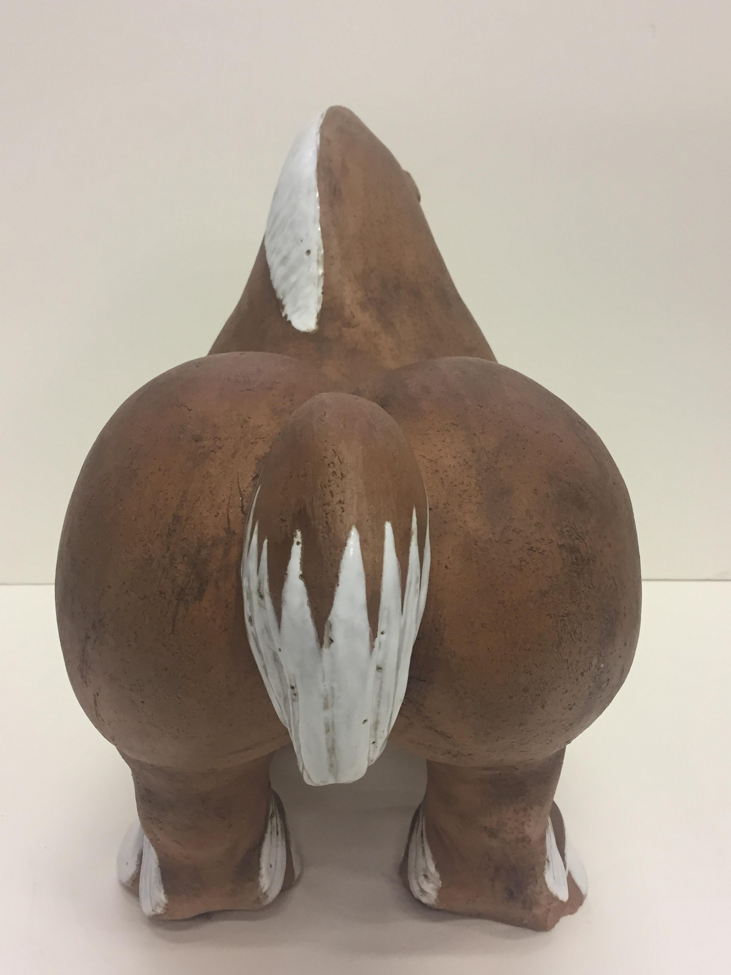 Mid-20th Century Very Stylized Italian Terracotta and White Glazed Horse Sculpture For Sale