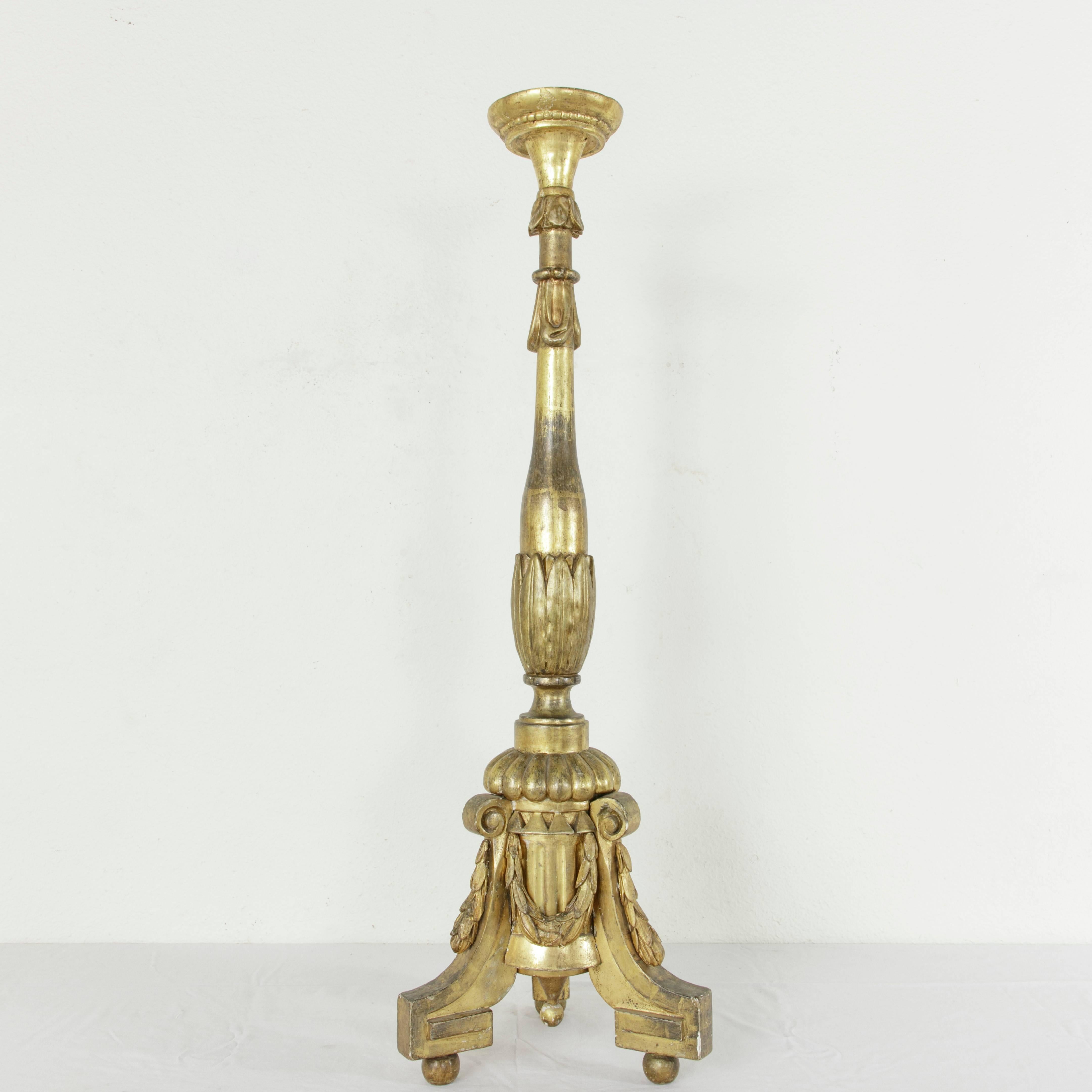 Late 19th Century Very Tall 19th Century French Louis XVI Style Giltwood Pricket Candlestick