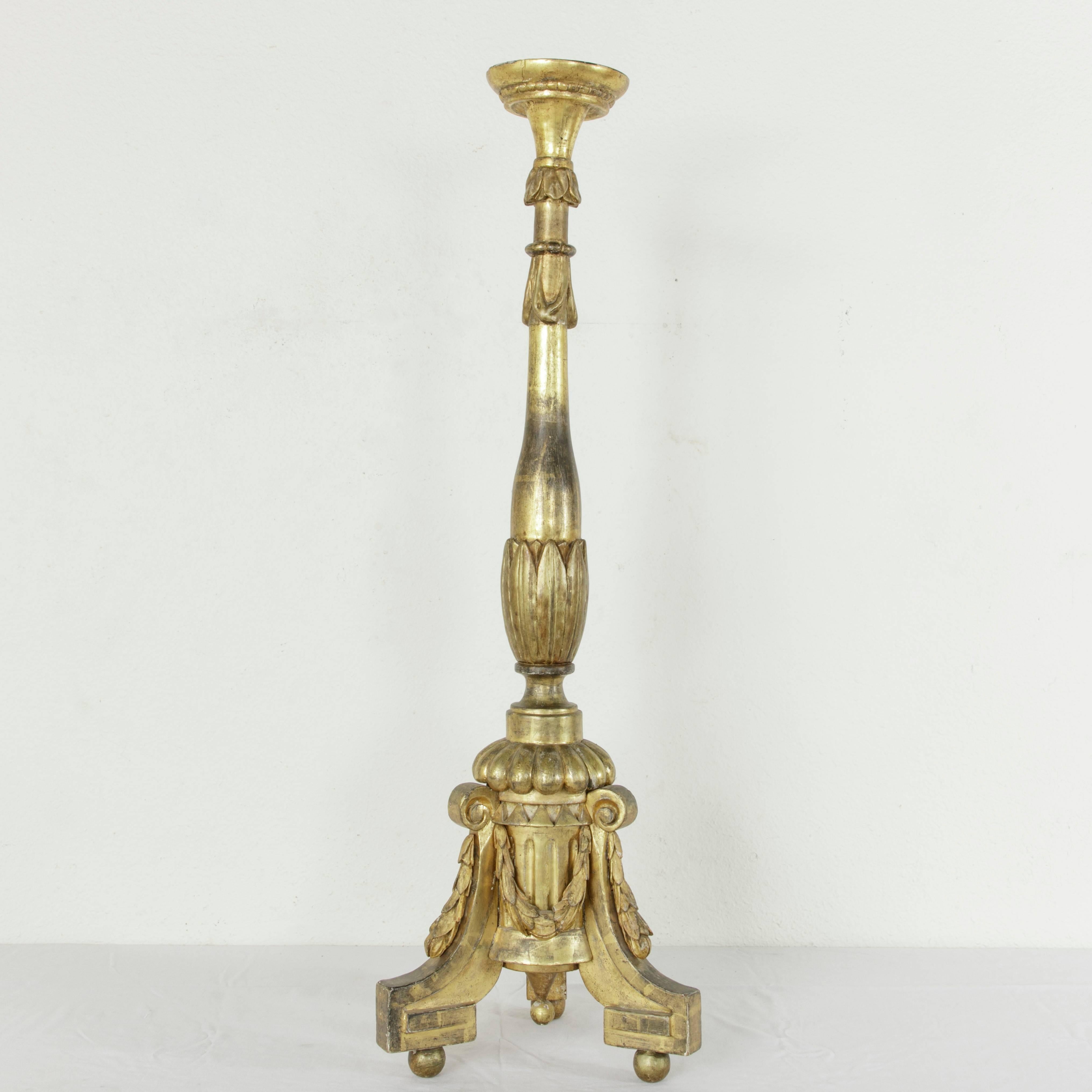 Very Tall 19th Century French Louis XVI Style Giltwood Pricket Candlestick 1
