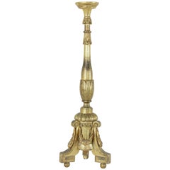 Antique Very Tall 19th Century French Louis XVI Style Giltwood Pricket Candlestick