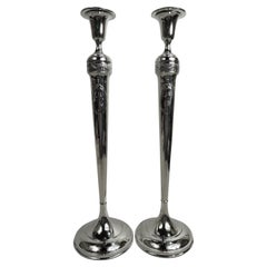 Very Tall American Edwardian Regency Sterling Silver Candlesticks