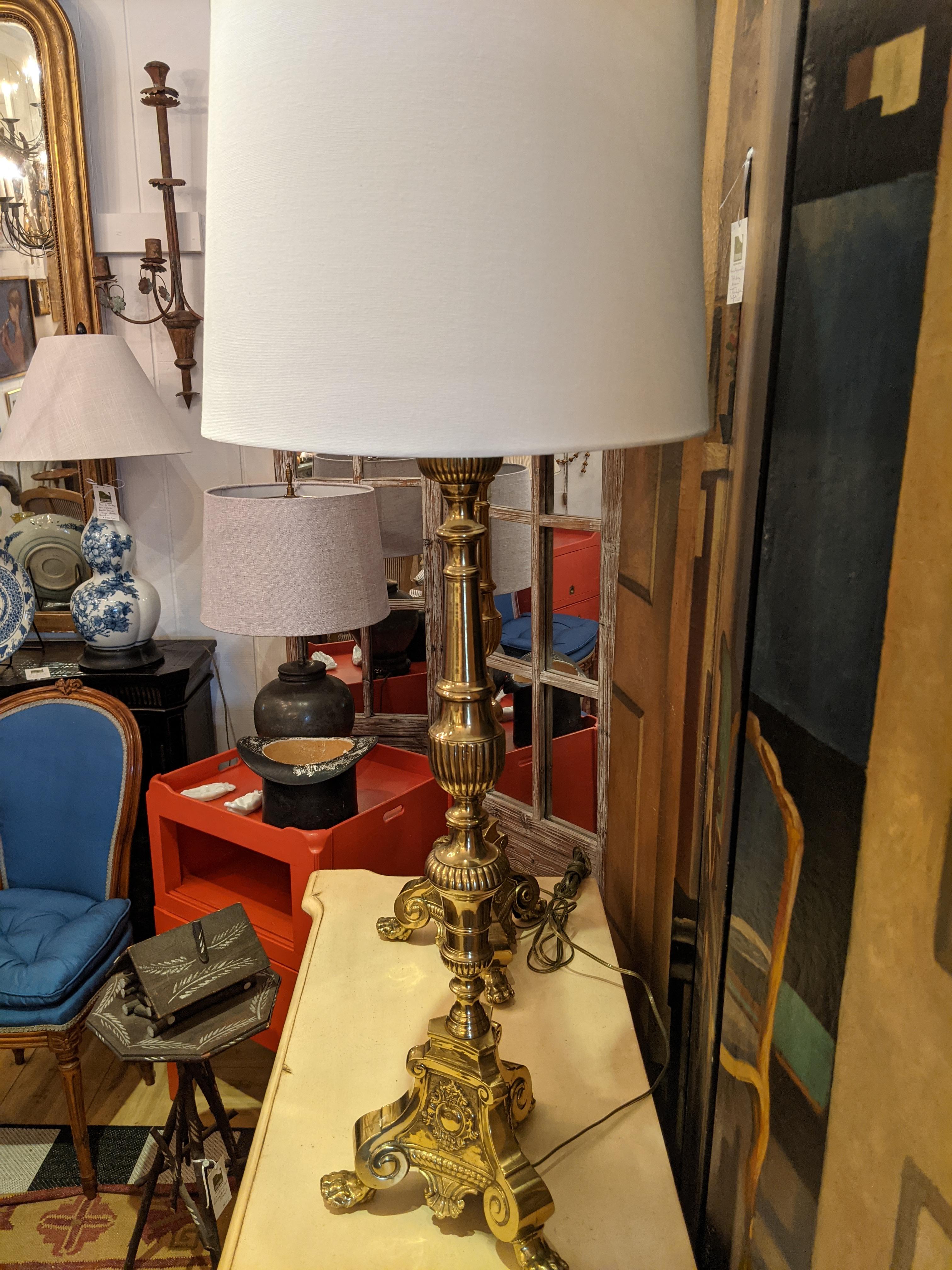 Very Tall Antique Brass Table Lamps In Good Condition For Sale In Hopewell, NJ