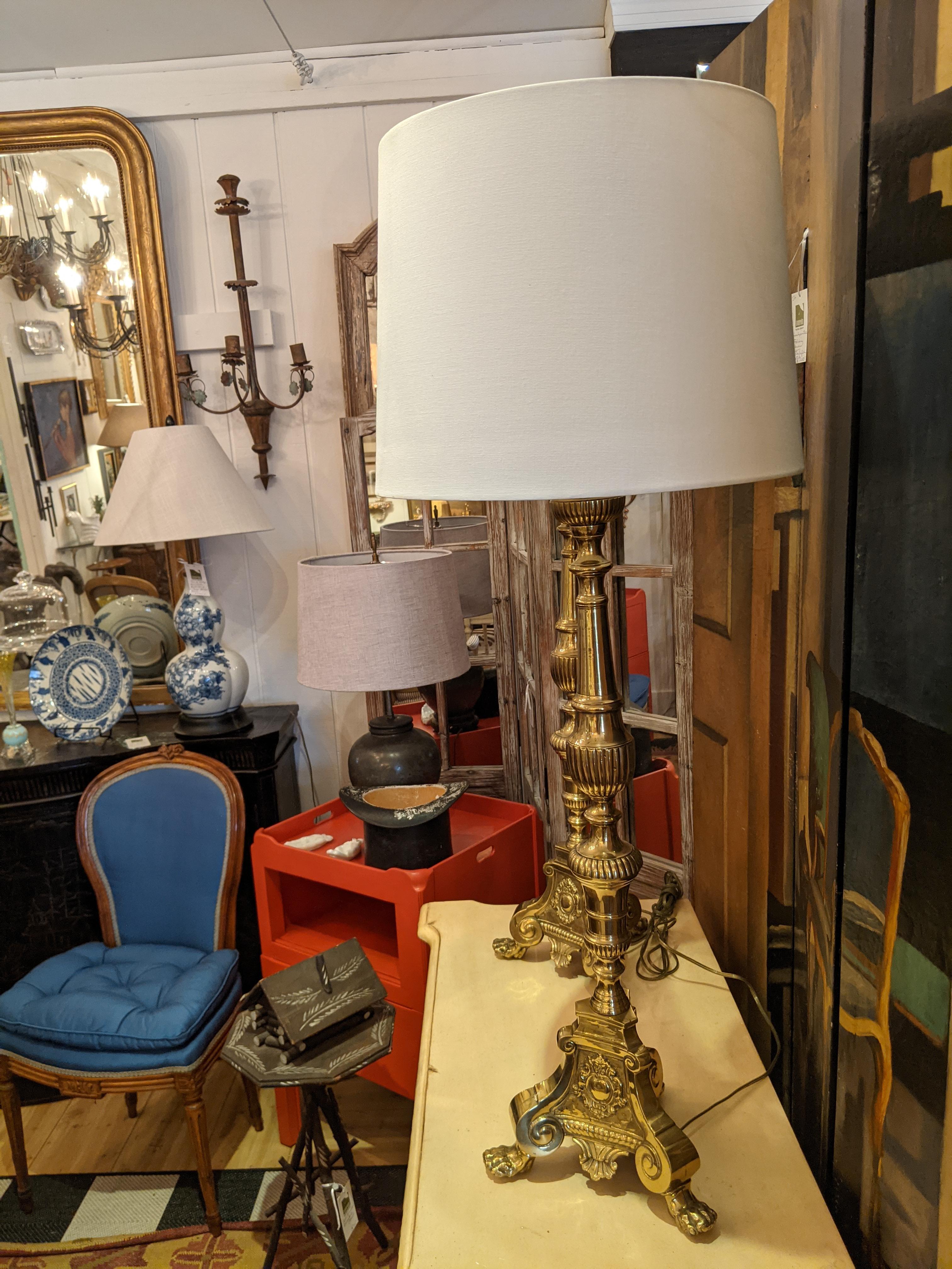 Mid-20th Century Very Tall Antique Brass Table Lamps For Sale