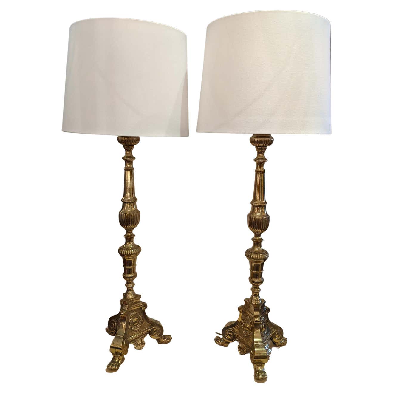 Very Tall Antique Brass Table Lamps For Sale at 1stDibs