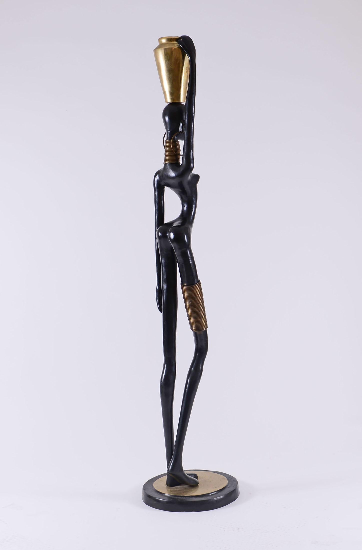 Patinated Very Tall Bronze Ndebele Sculpture, Original Mid-Century Modern, 1950s For Sale