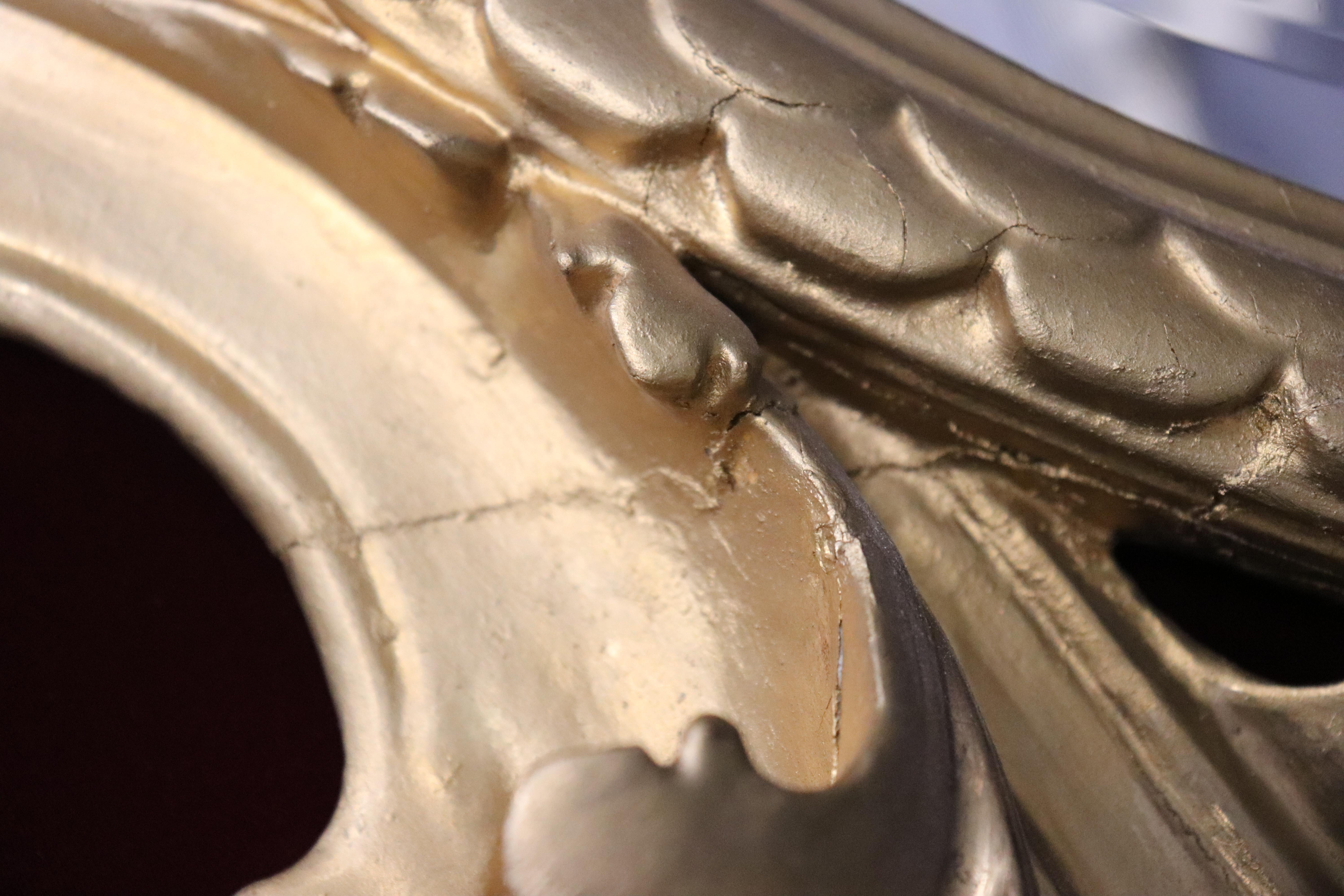 Very Tall Carved Gilded Italian Florentine Oval Leaf Beveled Mirror For Sale 4