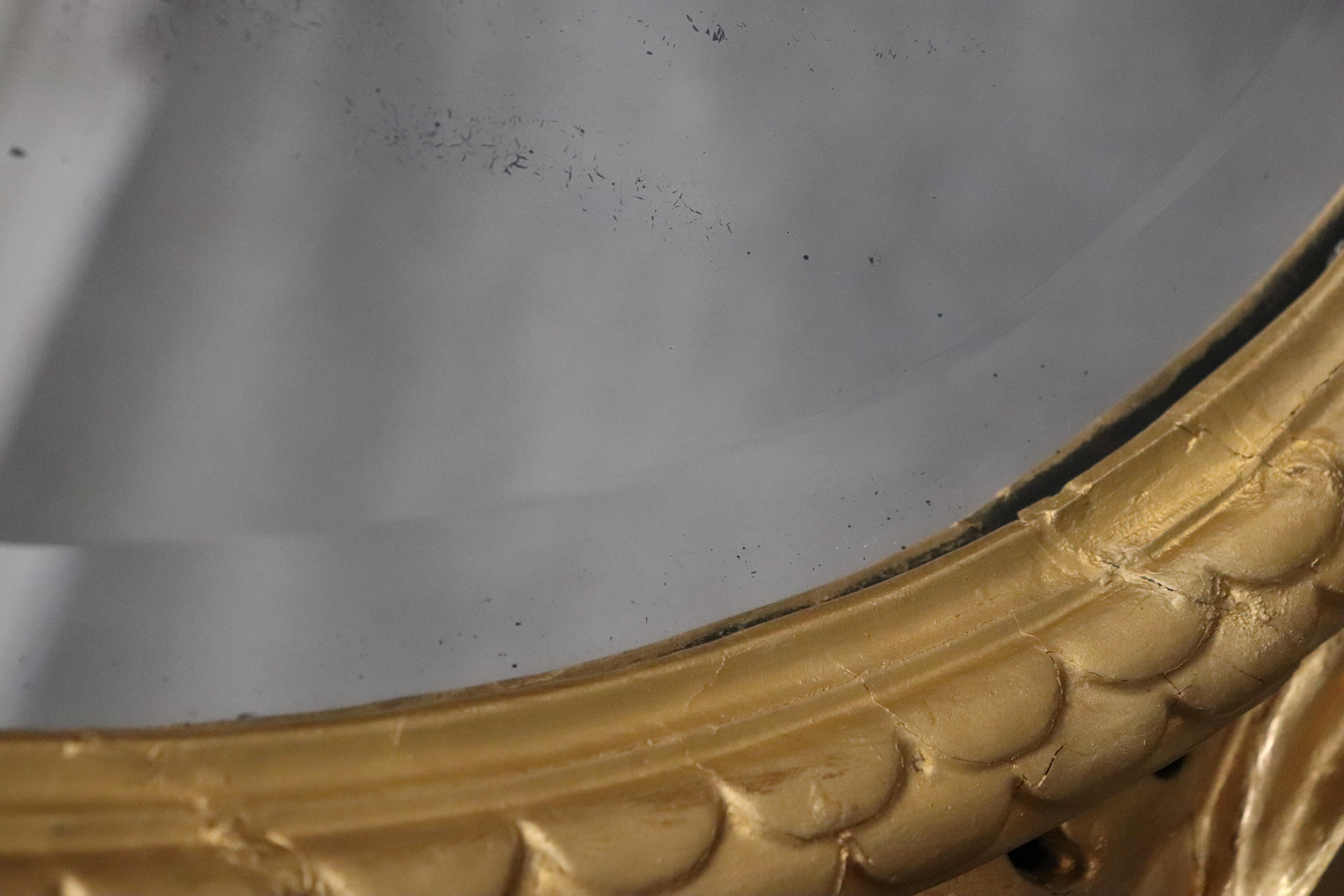 Very Tall Carved Gilded Italian Florentine Oval Leaf Beveled Mirror For Sale 2