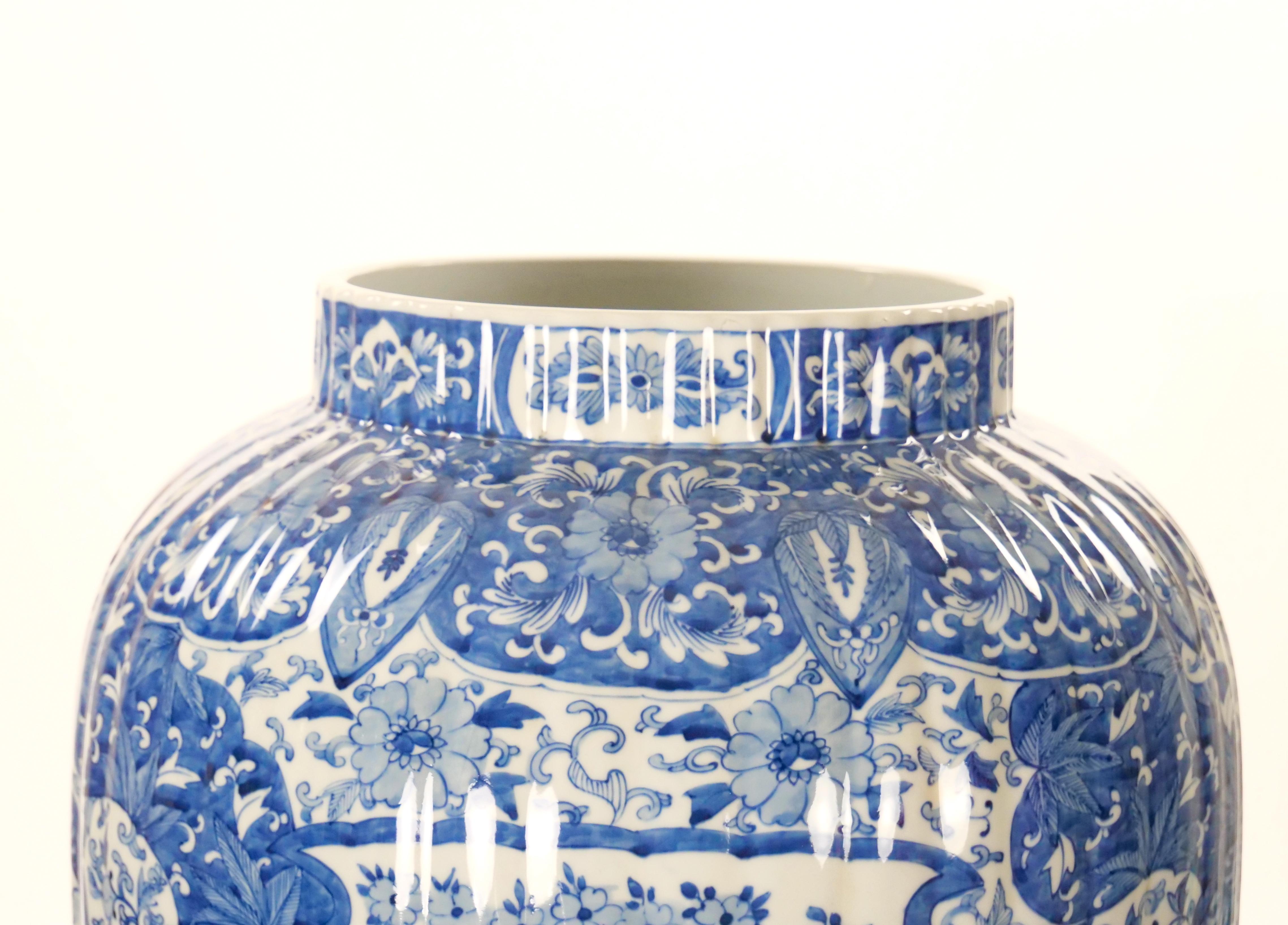 Very Tall Chinoiserie Design Blue/ White Ginger Jar Urn with Foo Dog Cover 2
