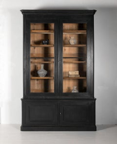 Very Tall French 19th Century Louis Philippe Bookcase in Black Paint