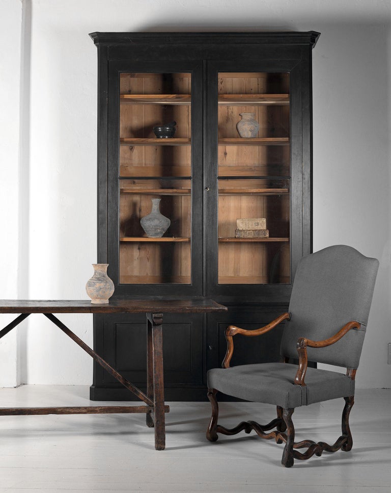 Very Tall French 19th Century Louis Philippe Bookcase In Black