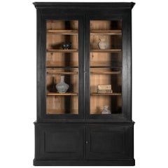 Very Tall French 19th Century Louis Philippe Bookcase in Black Paint