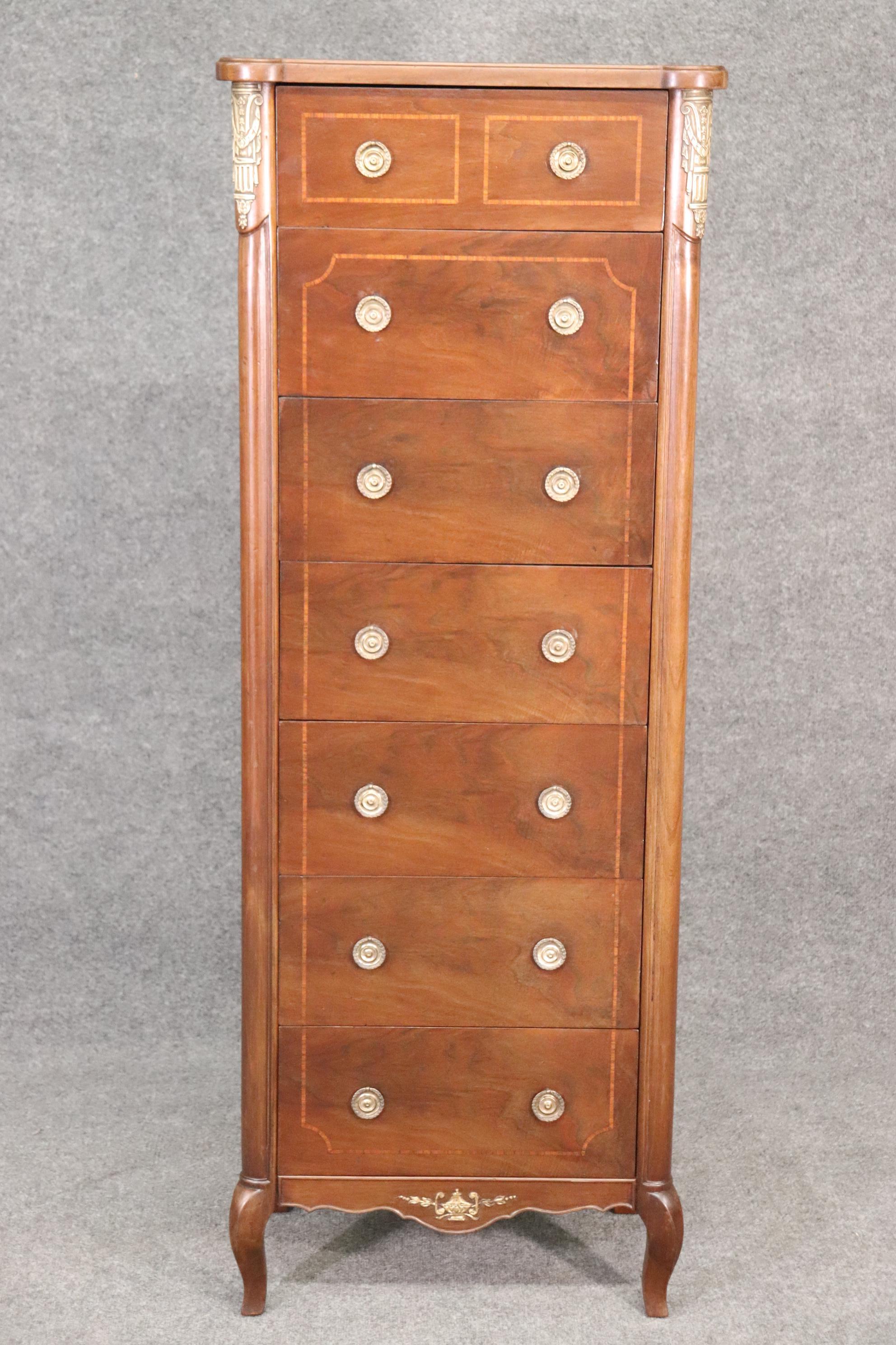 Very Tall French Louis XV Style Walnut Lingerie Chest Dresser circa 1950 In Good Condition In Swedesboro, NJ