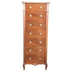 Very Tall French Louis XV Style Walnut Lingerie Chest Dresser circa 1950