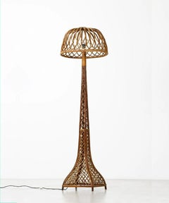 Very Tall Italian Rattan Floor Lamp