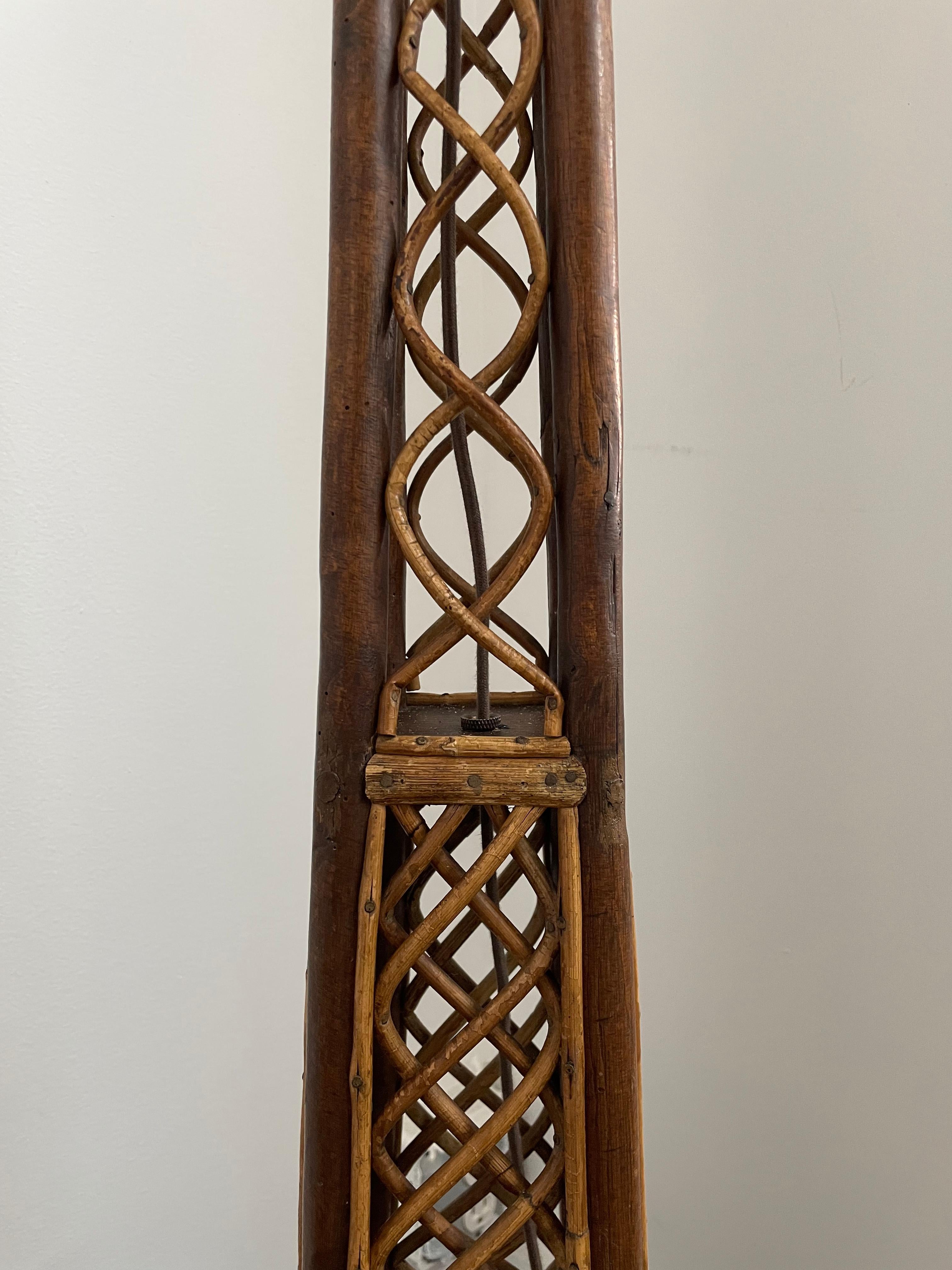 Caning Very Tall Italian Rattan Floor Lamp For Sale