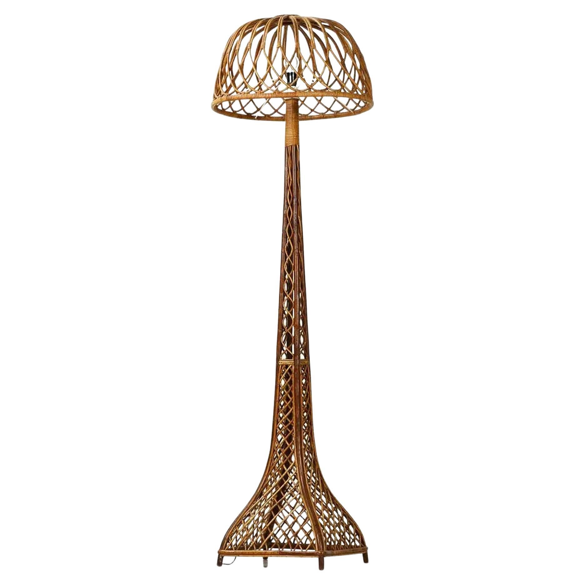 Very Tall Italian Rattan Floor Lamp