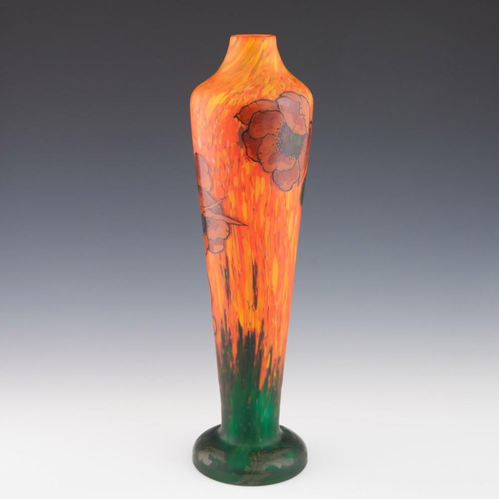 Legras-Vase, emailliert mit Mohnblumen, um 1920 (Art nouveau) im Angebot