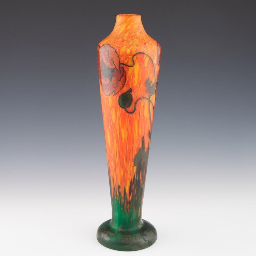 Legras-Vase, emailliert mit Mohnblumen, um 1920 (Französisch) im Angebot