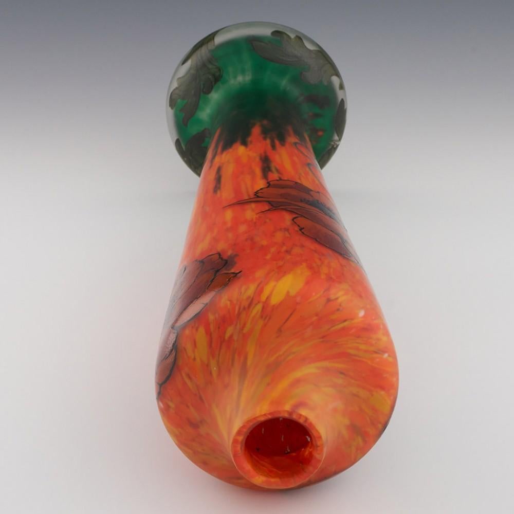 Blown Glass Legras Vase Enamelled with Poppies c1920 For Sale