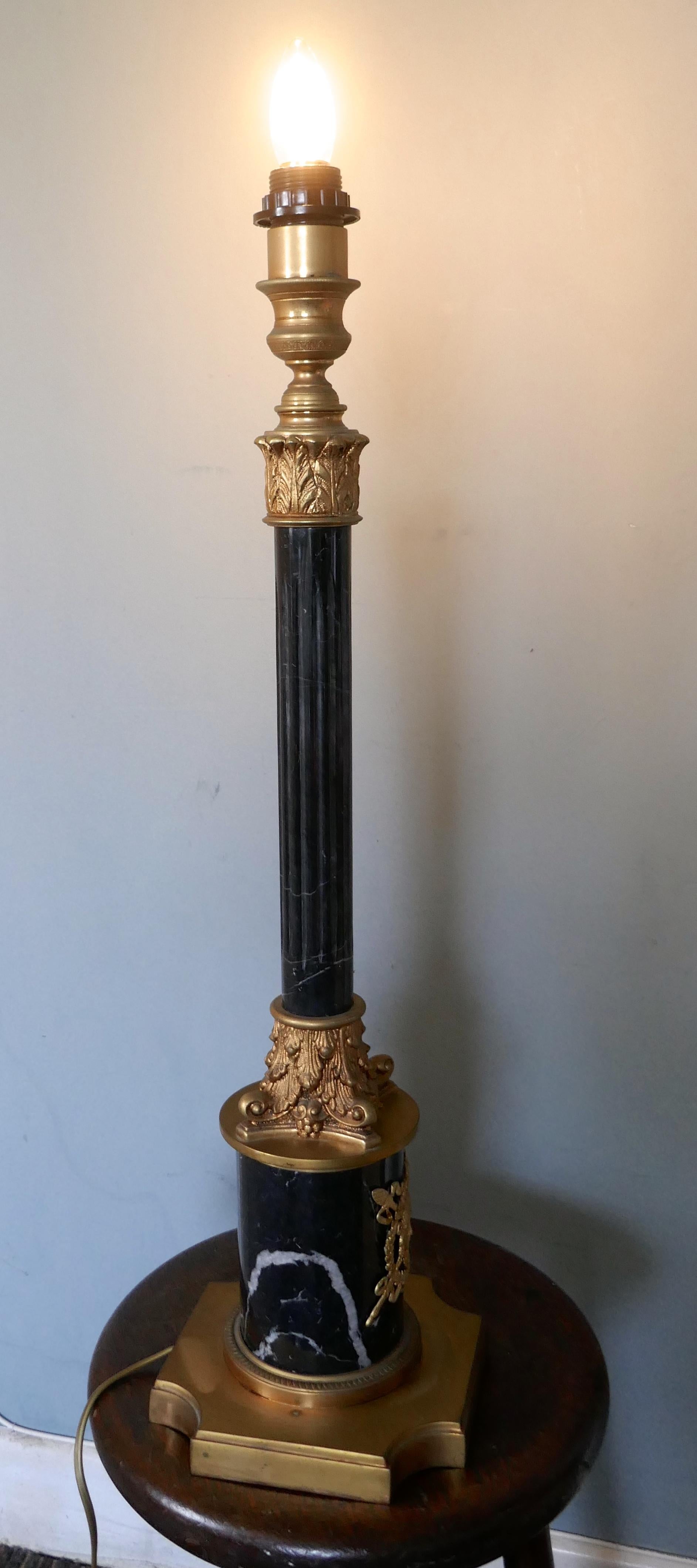 Classical Roman Large Marble Corinthian Column Table Lamp For Sale