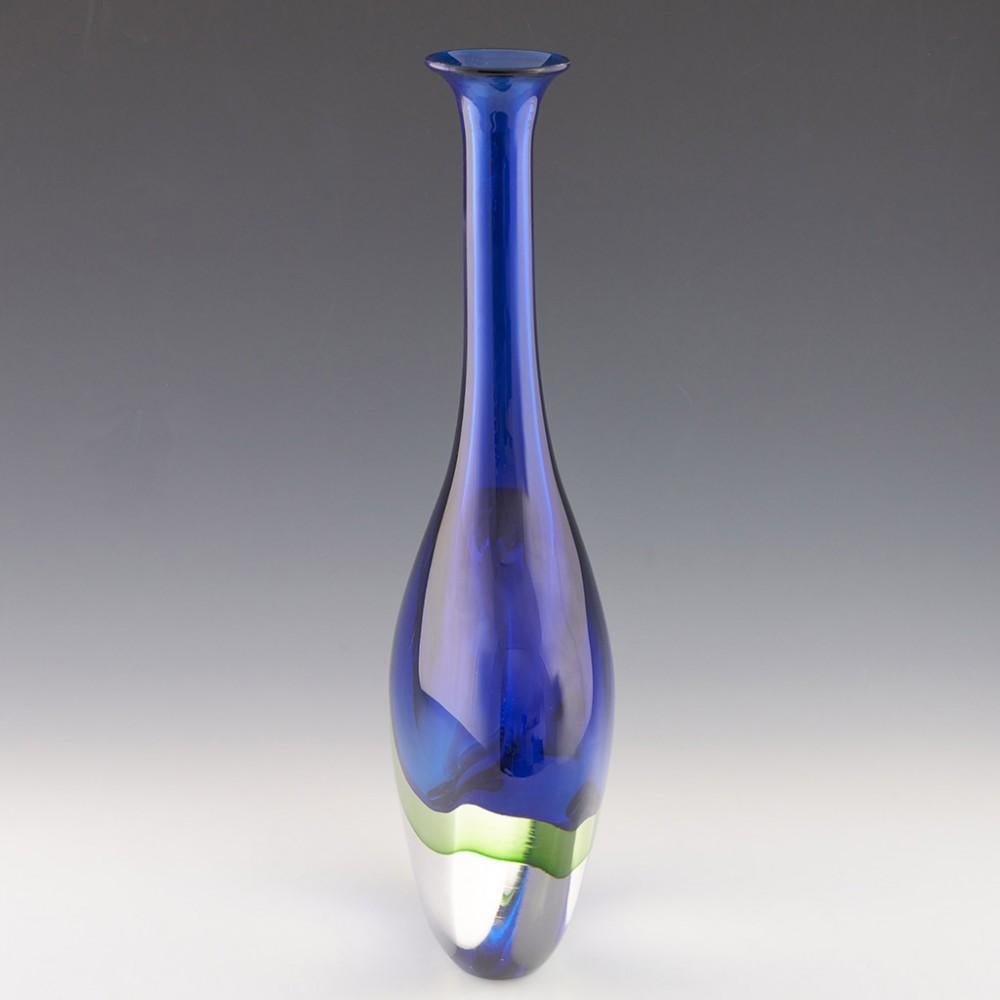 Heading :  Cenedese Sommerso Vase Designed By Antonio Da Ros
Date : Designed c1965
Origin : Ars Cenedese, Murani, Italy
Bowl Features : Lime green and blue submerged into thick clear glass
Marks : Incised on the base Ars Cenedese Murano
Type : Lead