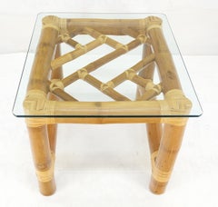 Very Thick Bamboo Base Rectangle 29x25" Glass Top Side End Lamp Table Stand MINT