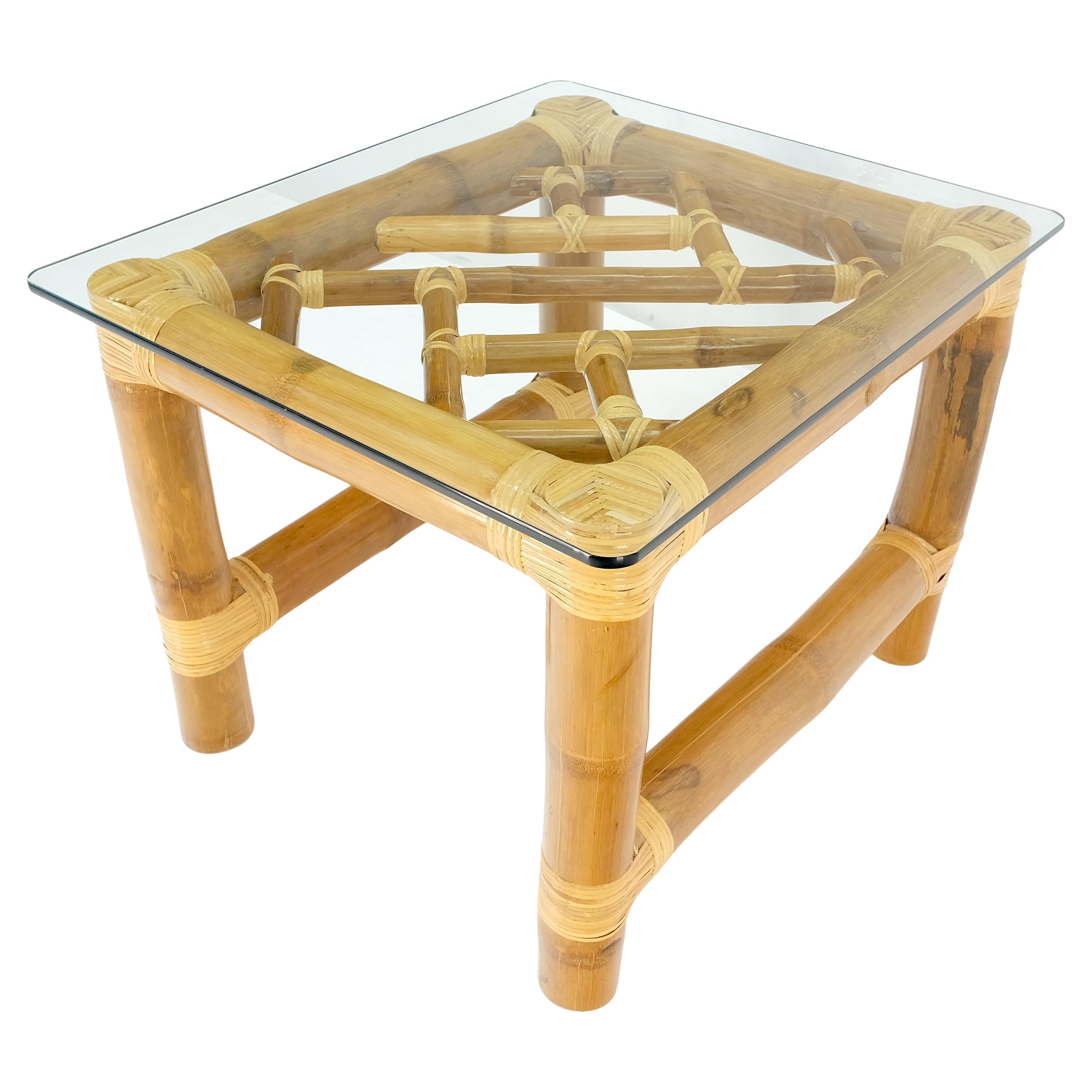 Very Thick Bamboo Base Rectangle 29x25" Glass Top Side End Lamp Table Stand MINT