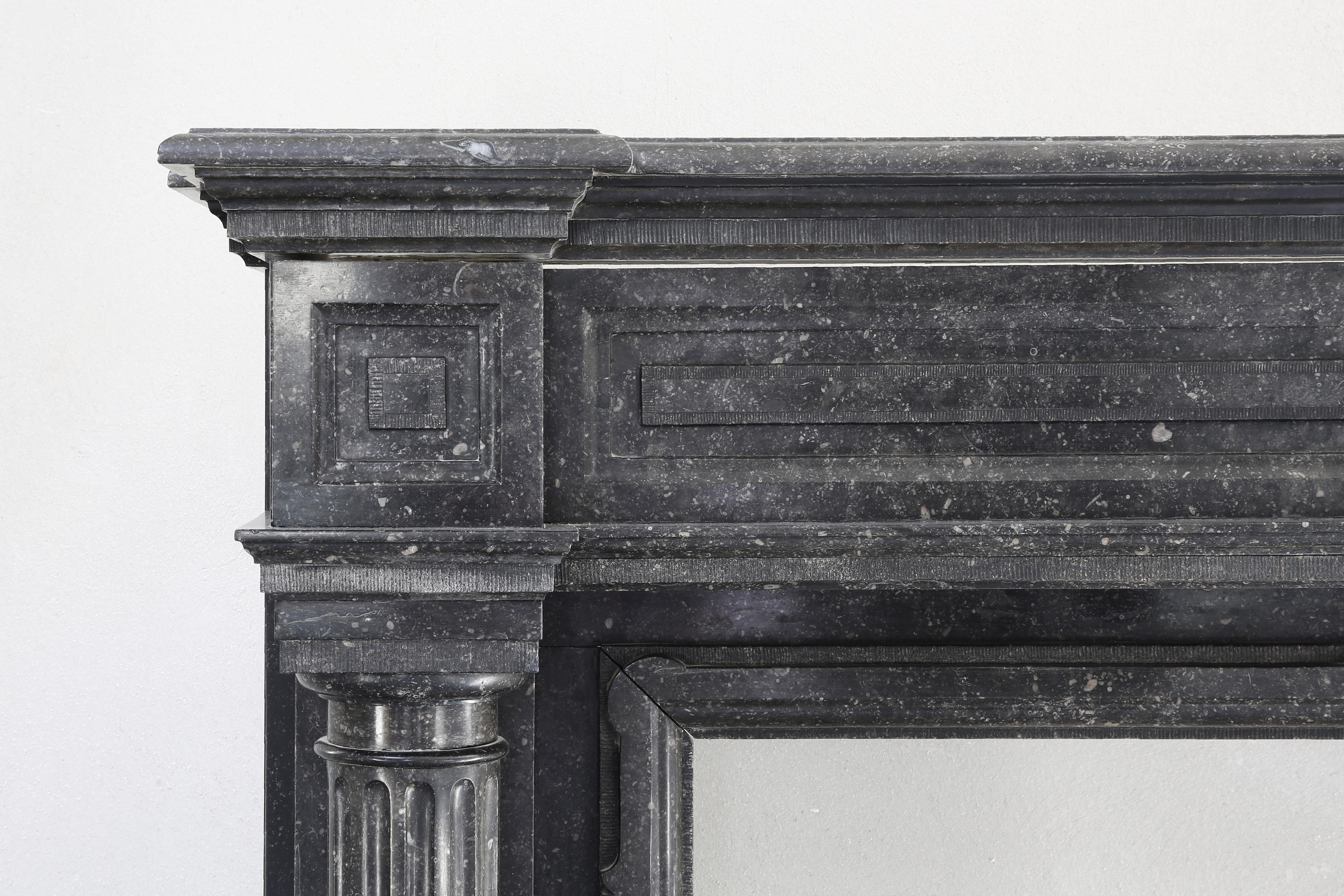 19th Century Very Unique Antique Fireplace of Belgian Bluestone, Neoclassical Style