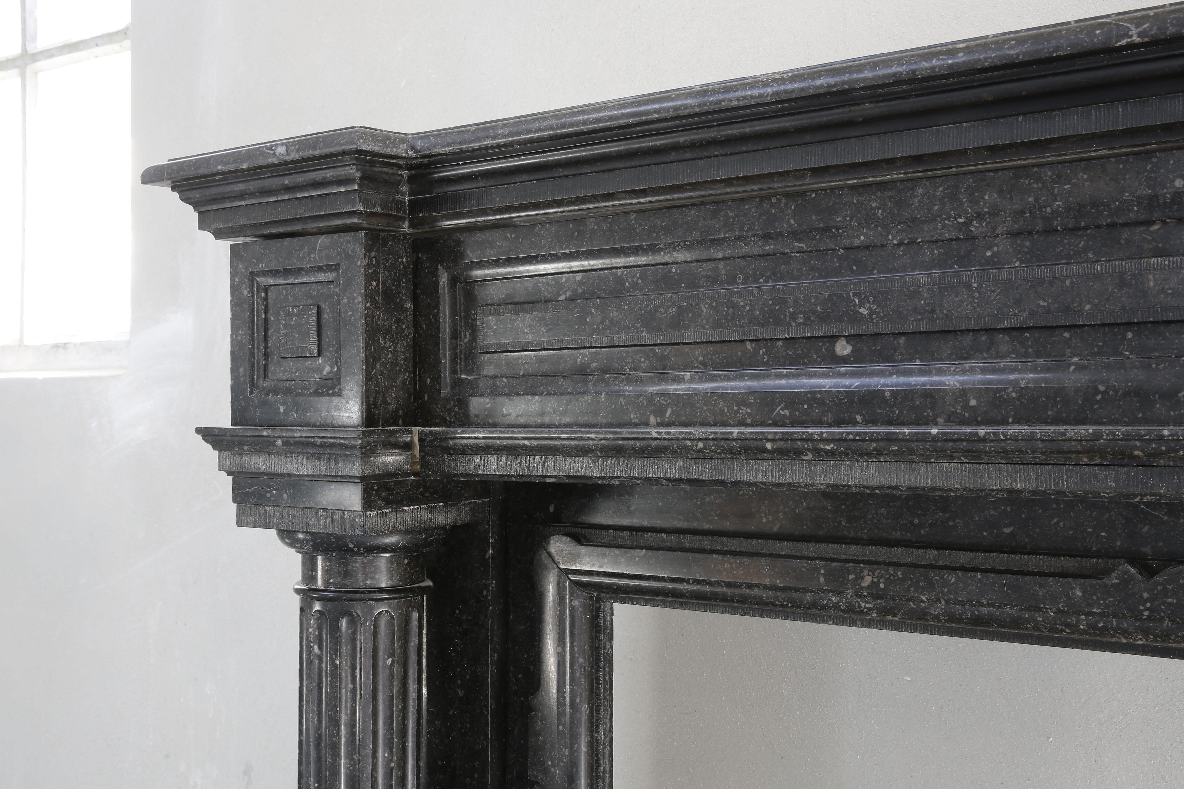 Very Unique Antique Fireplace of Belgian Bluestone, Neoclassical Style 1