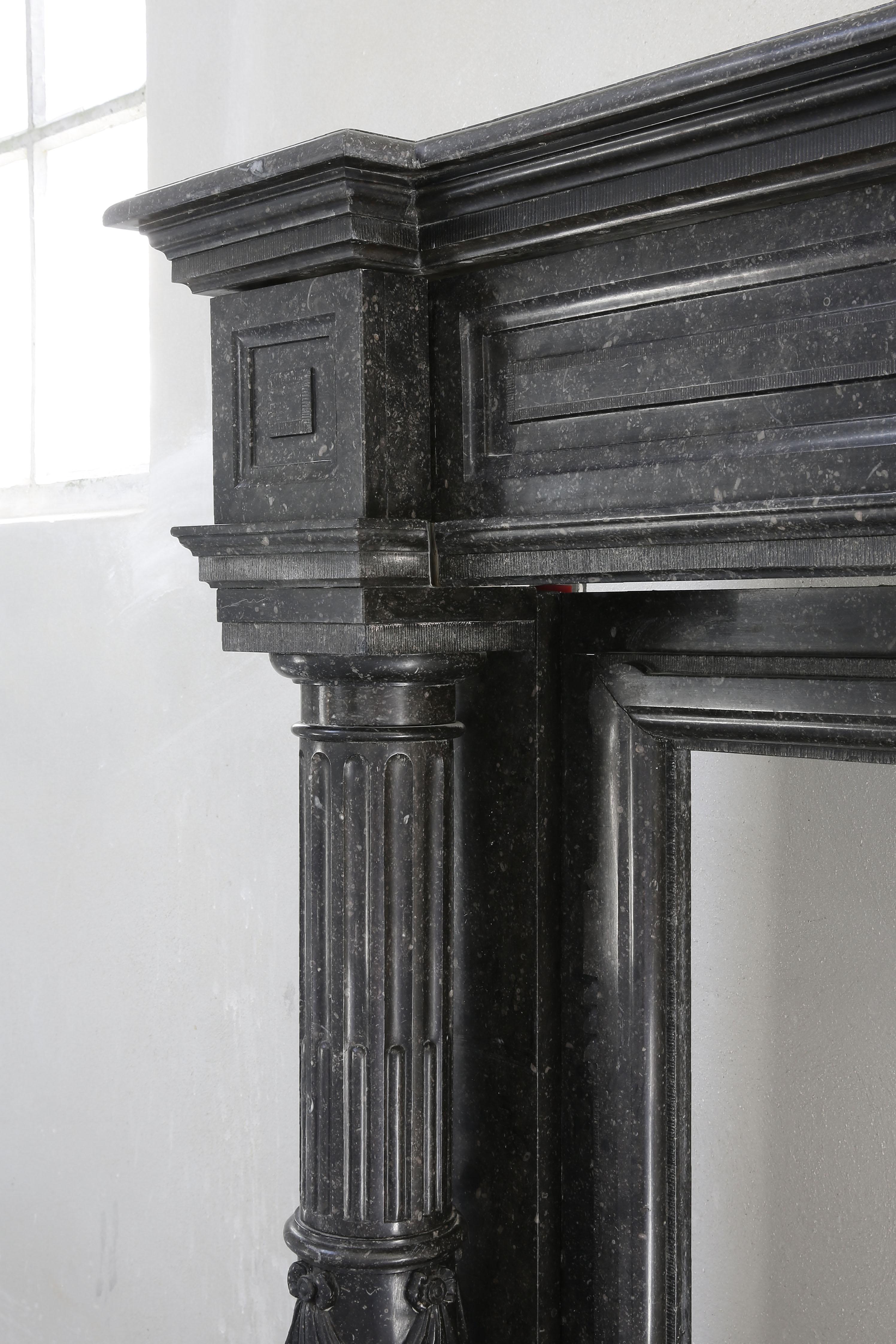 Very Unique Antique Fireplace of Belgian Bluestone, Neoclassical Style 2