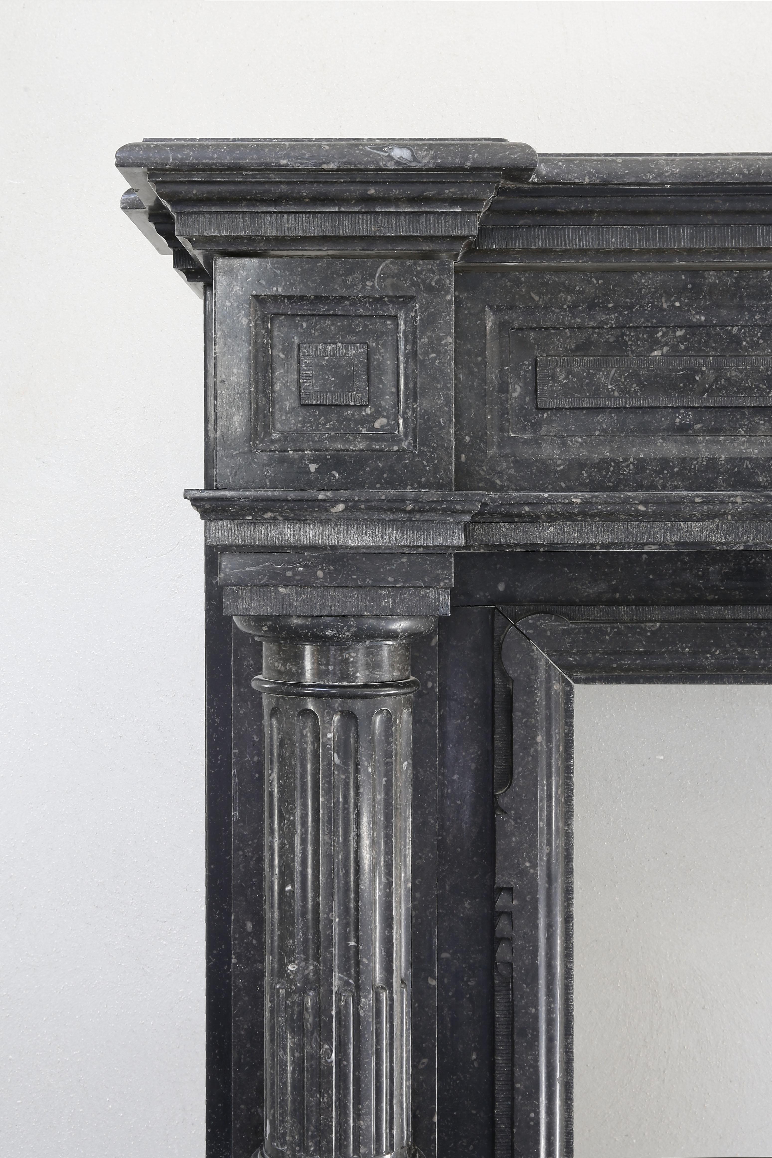 Very Unique Antique Fireplace of Belgian Bluestone, Neoclassical Style 3