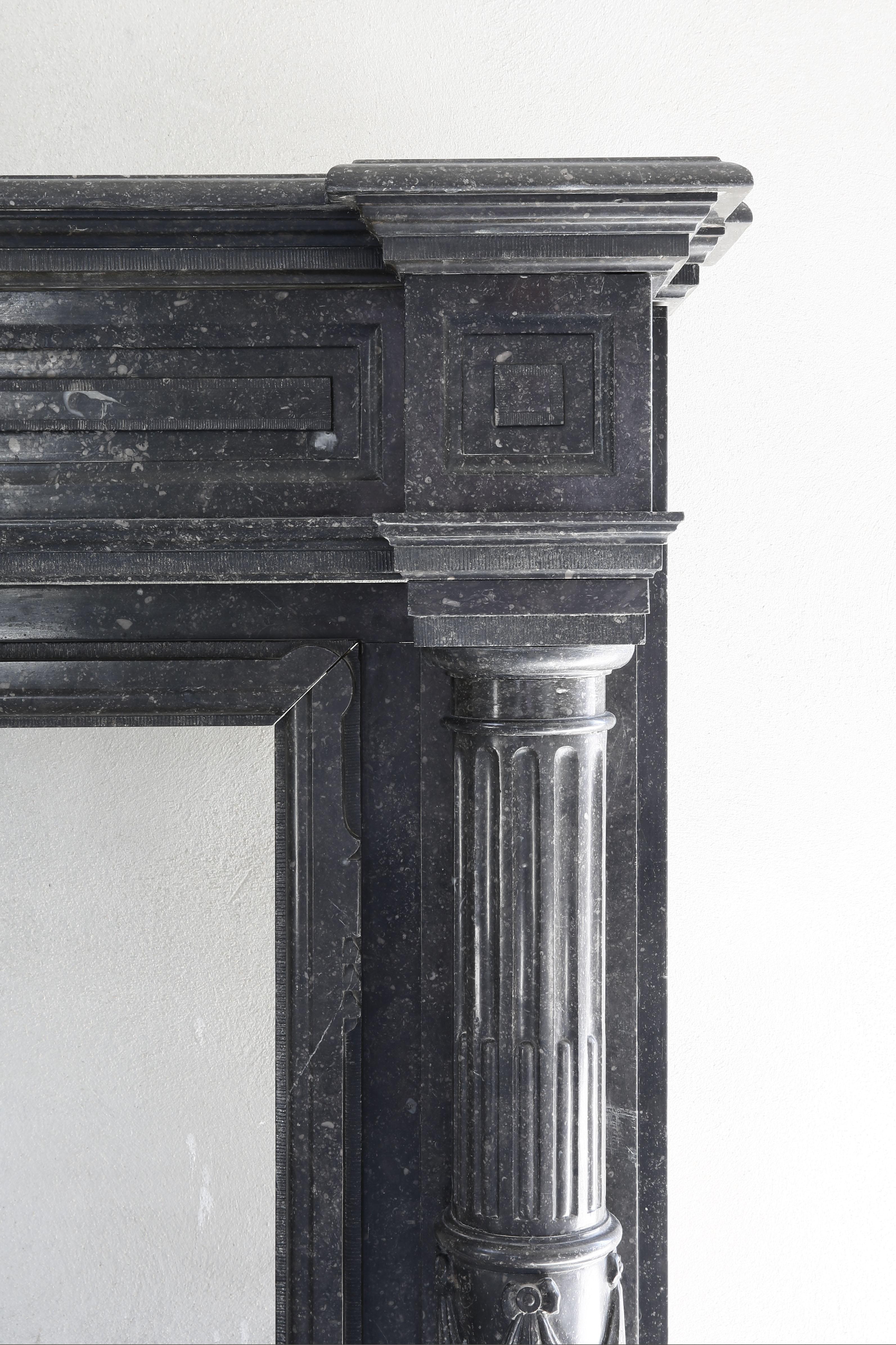 Very Unique Antique Fireplace of Belgian Bluestone, Neoclassical Style 4