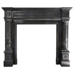 Very Unique Antique Fireplace of Belgian Bluestone, Neoclassical Style