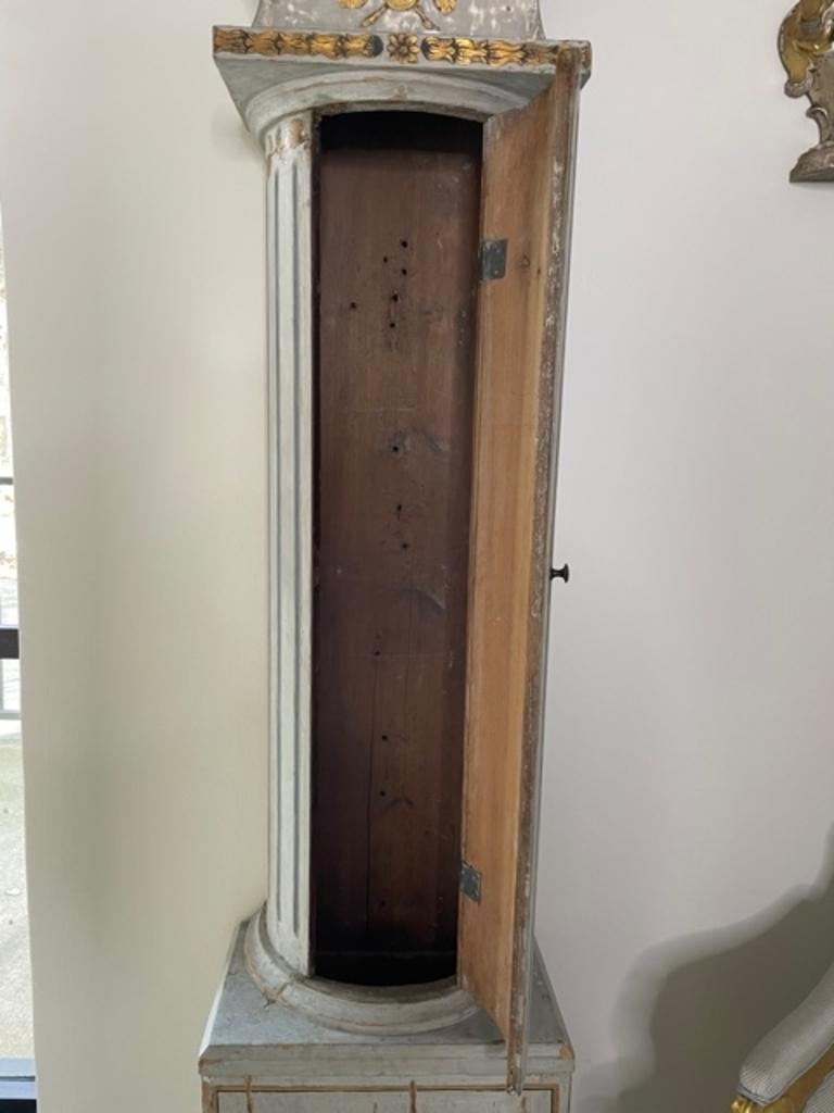 Wood Very Unique Antique Hand Painted Swedish Clock Neoclassical Design, circa 1810 For Sale