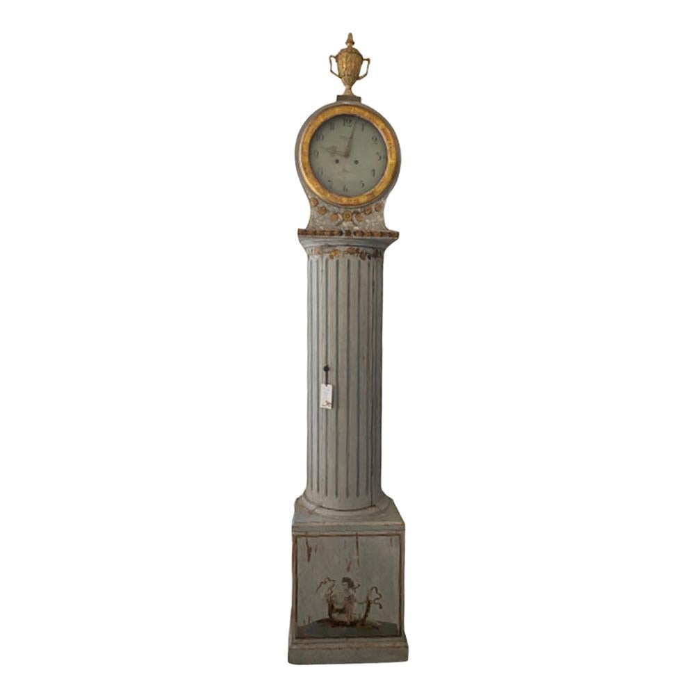 Very Unique Antique Hand Painted Swedish Clock Neoclassical Design, circa 1810 For Sale