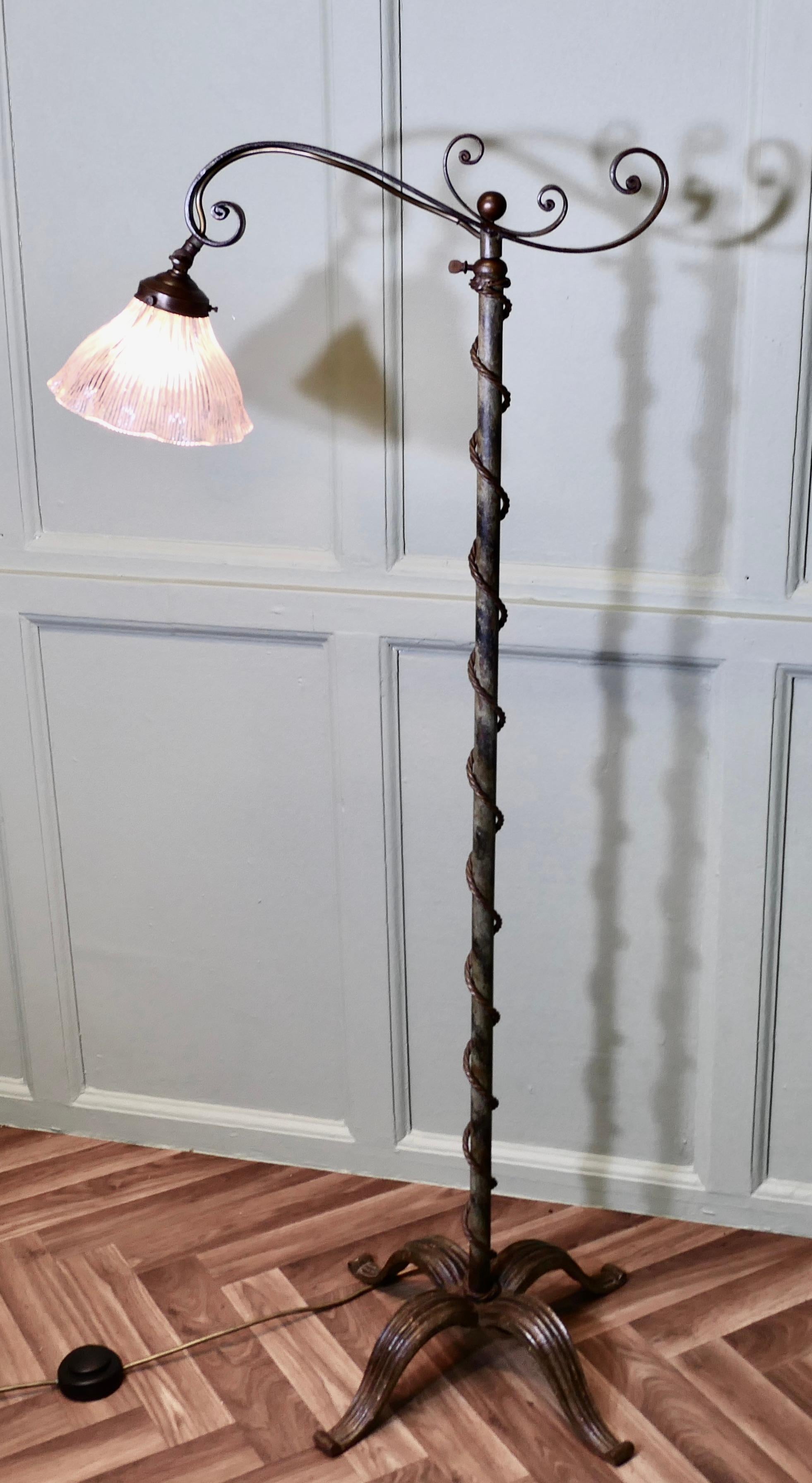Iron Very Unusual Arts and Crafts Telescopic Floor Lamp For Sale