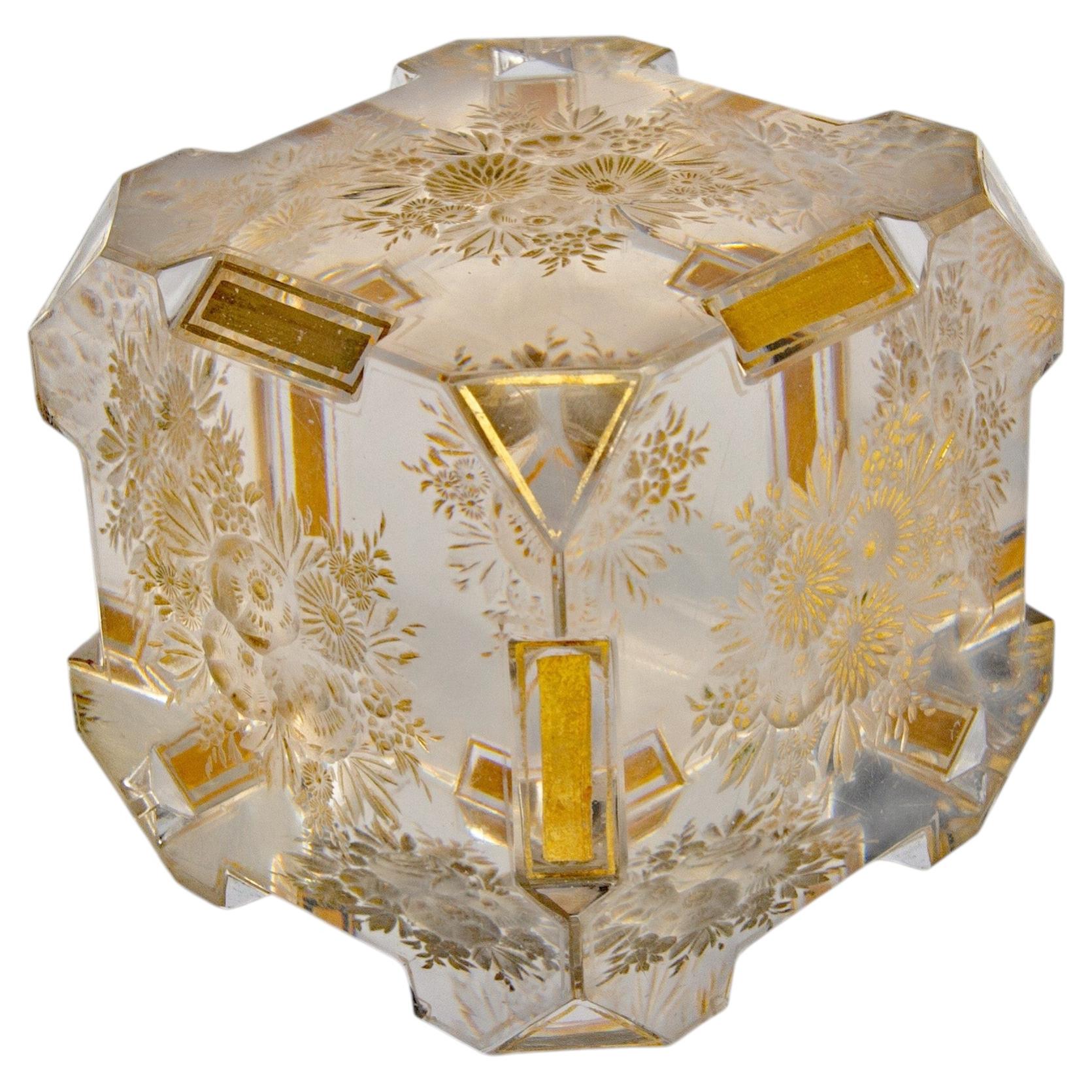 Very Unusual Cut Crystal Cube Shaped Paperweight 19th Century