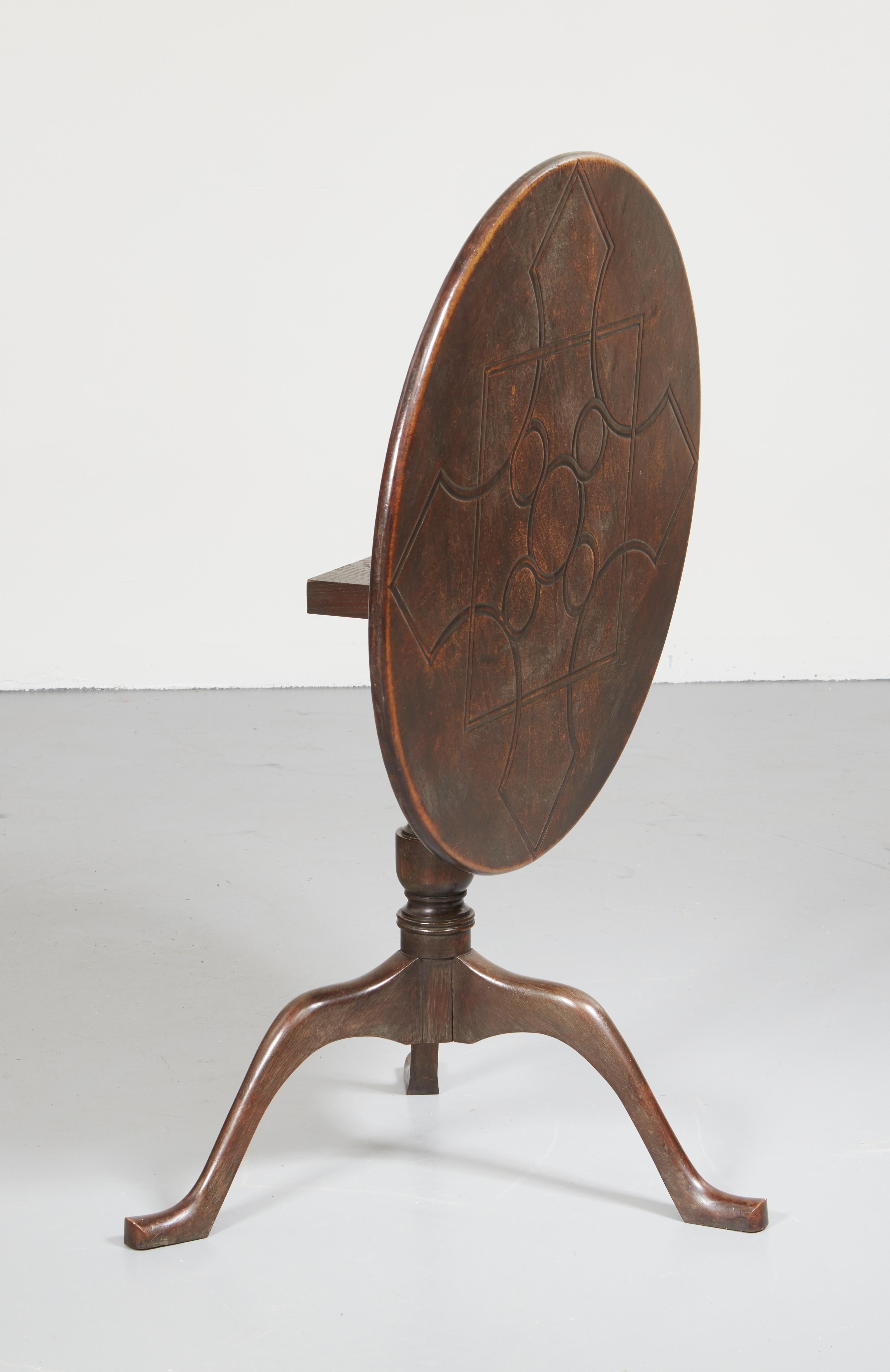 Very Unusual English Leather Clad Round Tripod Table 1