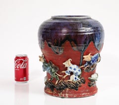 Very Unusual Japanese SumidaGawa Pottery Vase with Goats