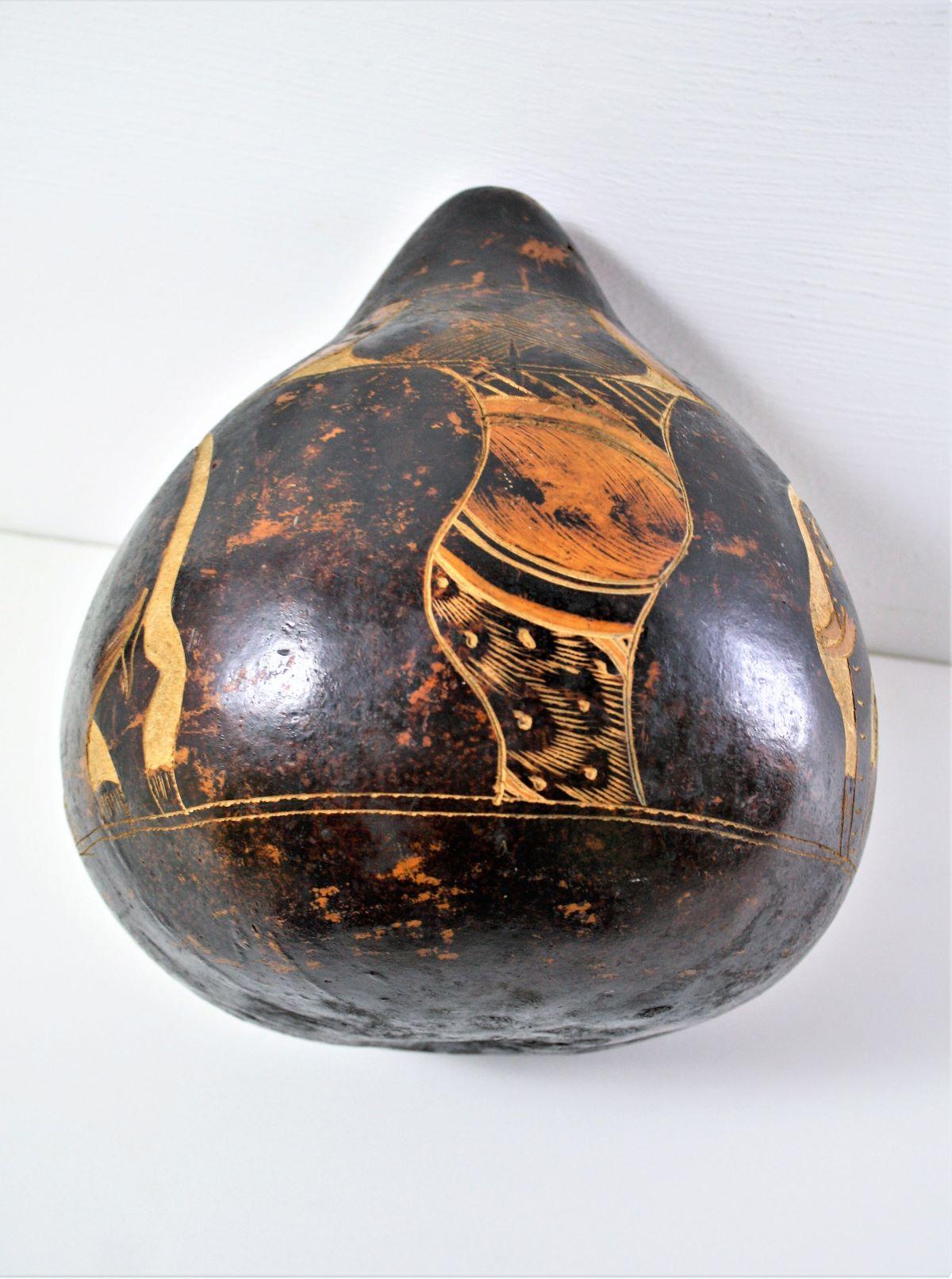 Very Unusual Large Nut Shell with Tribal Elephant Carving For Sale 4